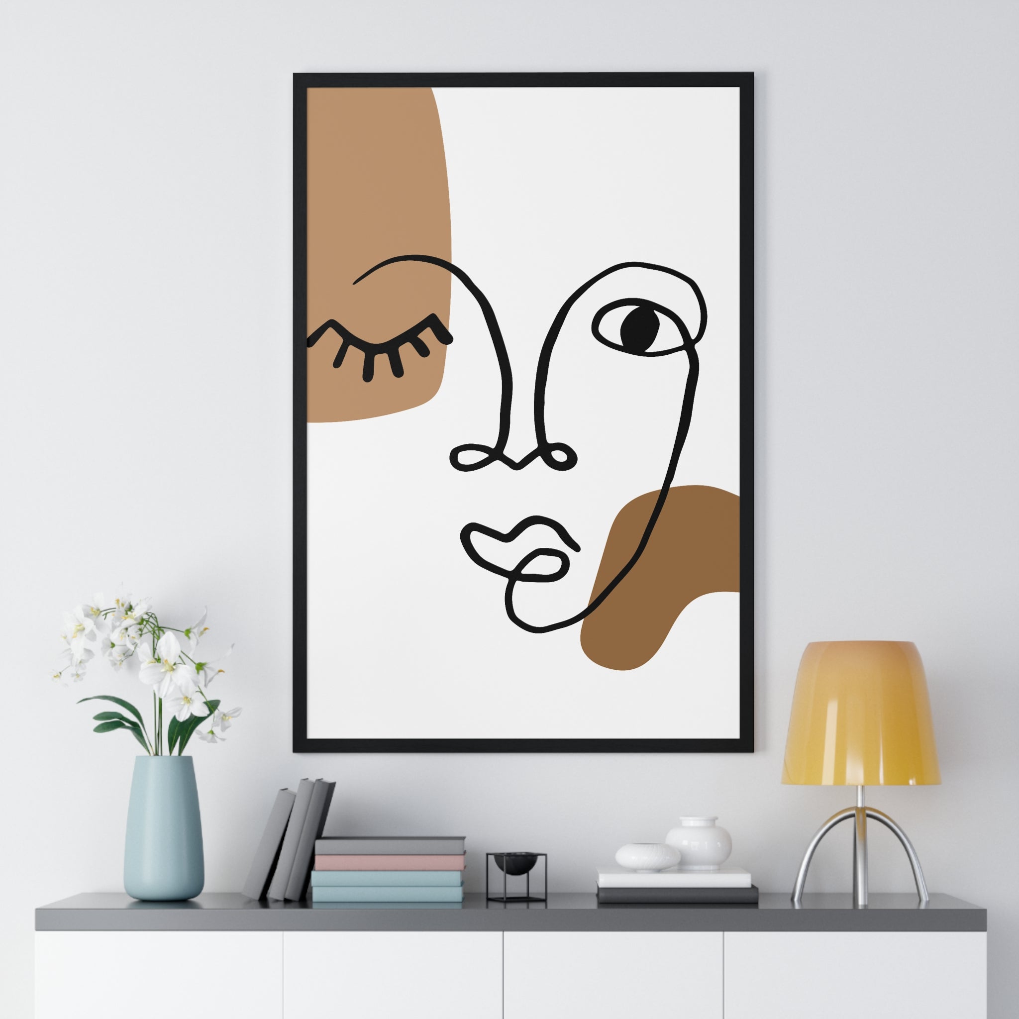 Modern Face Line Drawing – Wood Framed Print | Gallory Hive