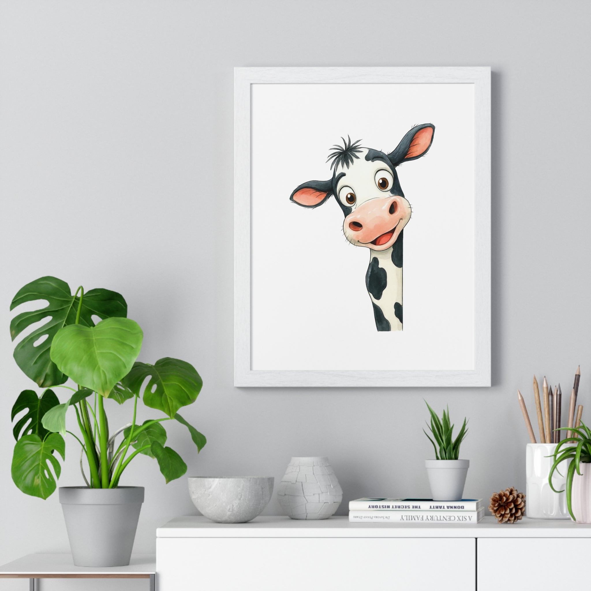 Happy Moo-d Wooden Wall Frame – Playful Cow Art for Farmhouse Charm & Kids' Spaces