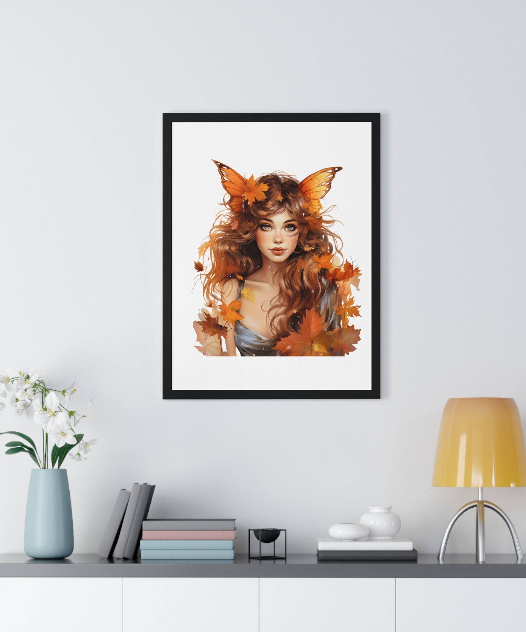 Autumn Fairy Wall Art – Butterfly Muse with Leaf Crown