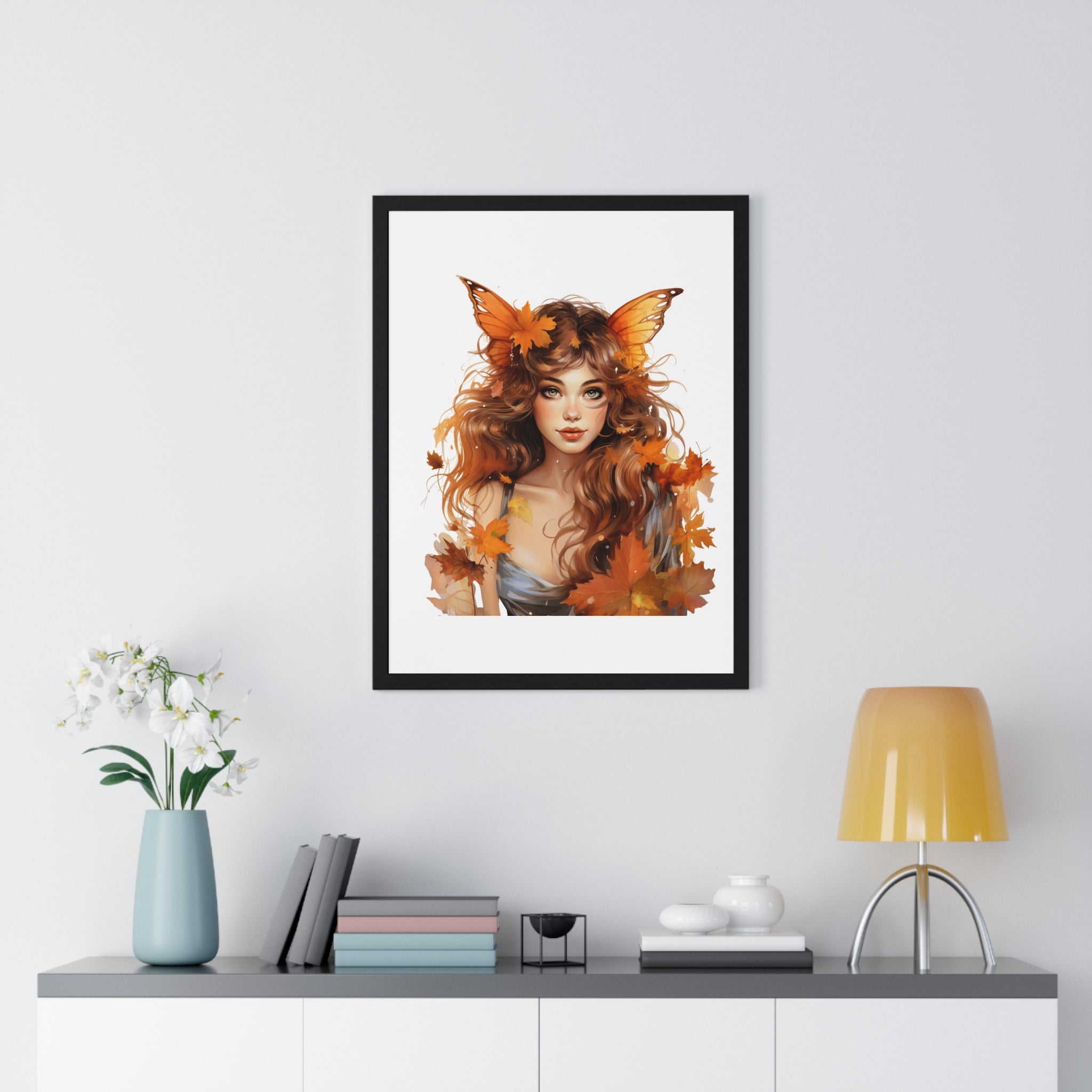 Autumn Fairy Wall Art – Butterfly Muse with Leaf Crown