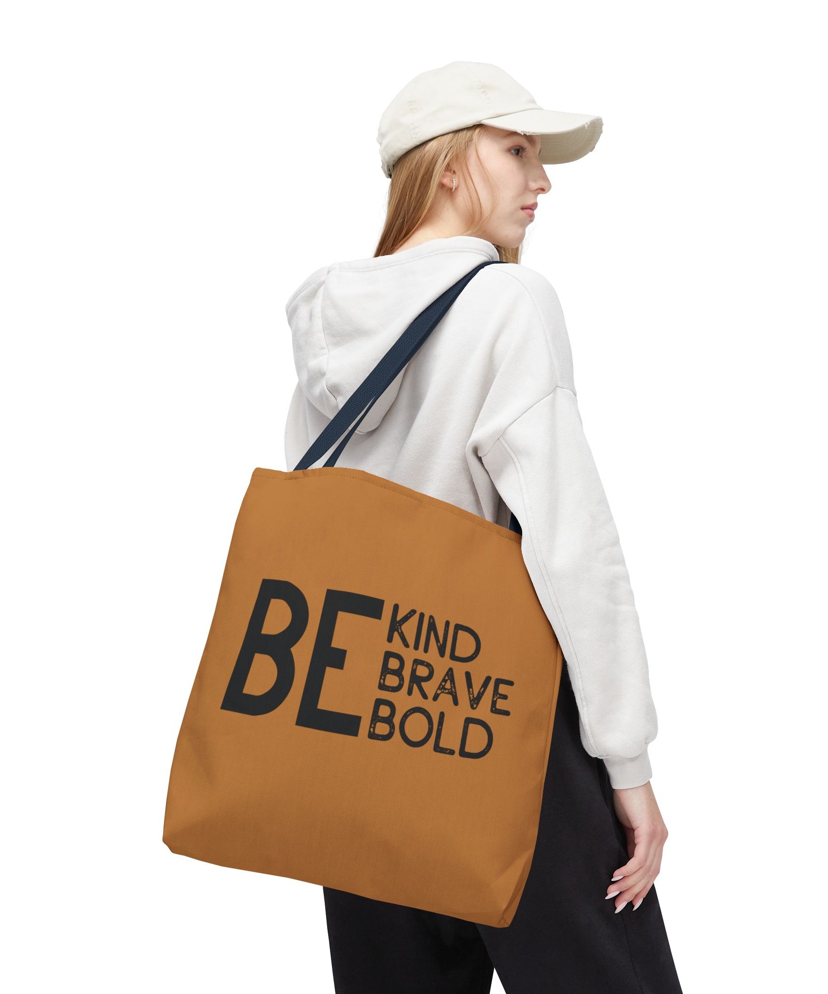 Inspirational Tote Bag - Be Kind Brave Bold - Eco-Friendly Carryall - Light Brown