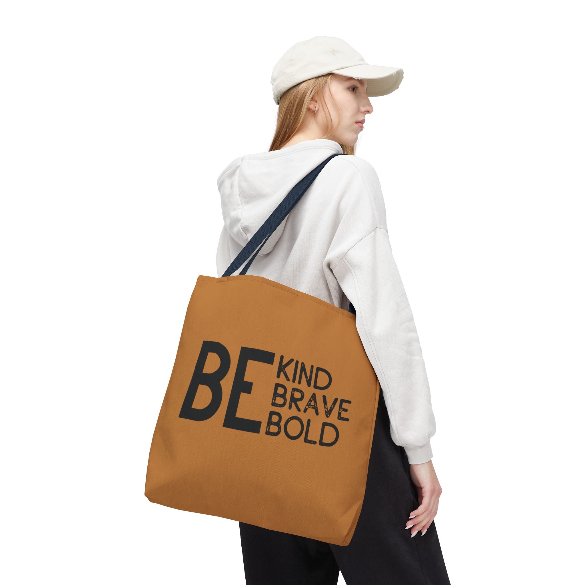 Inspirational Tote Bag - Be Kind Brave Bold - Eco-Friendly Carryall - Light Brown