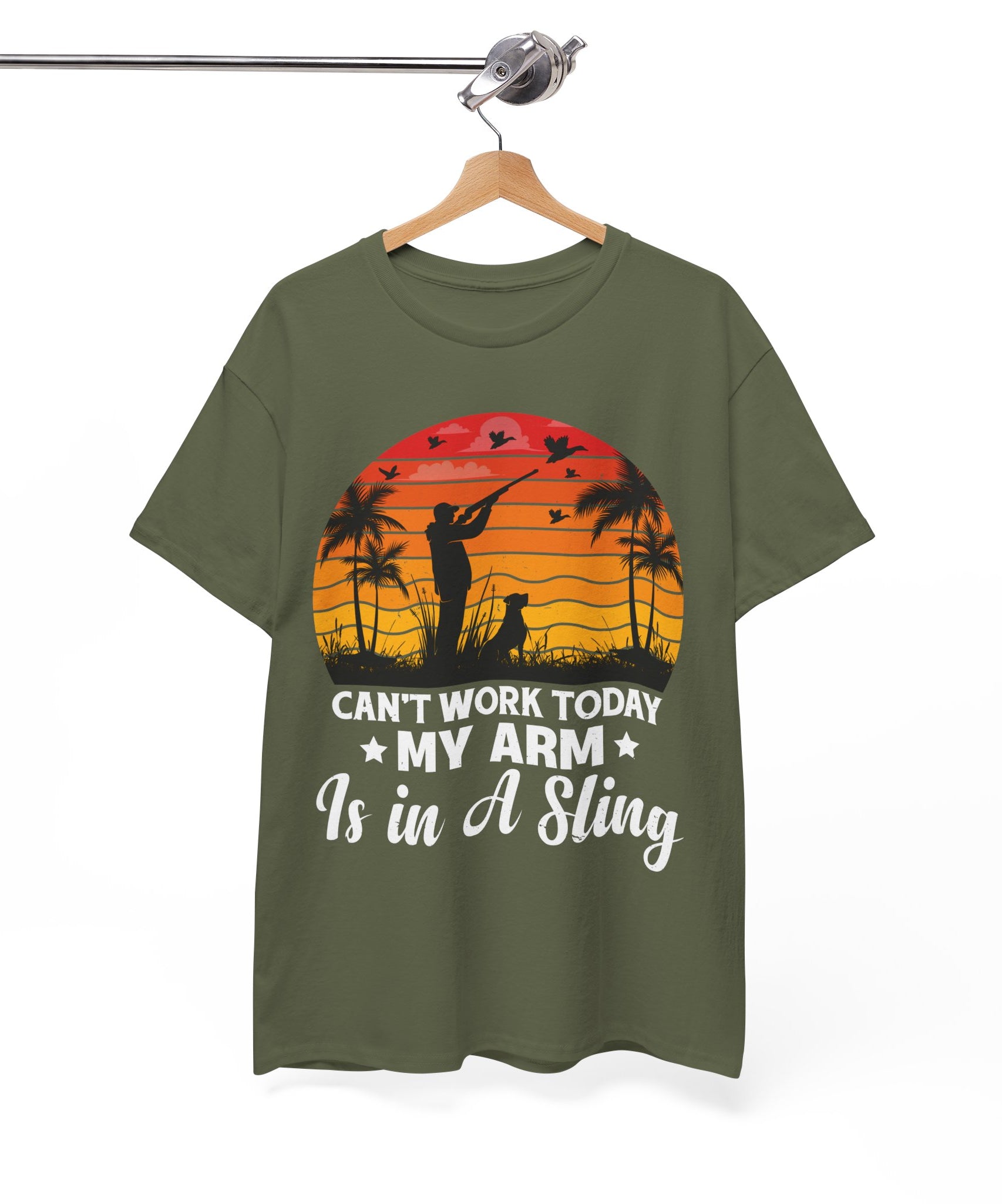Hunter & Dog Tee – Retro Sunset Scene | Gallory Hive