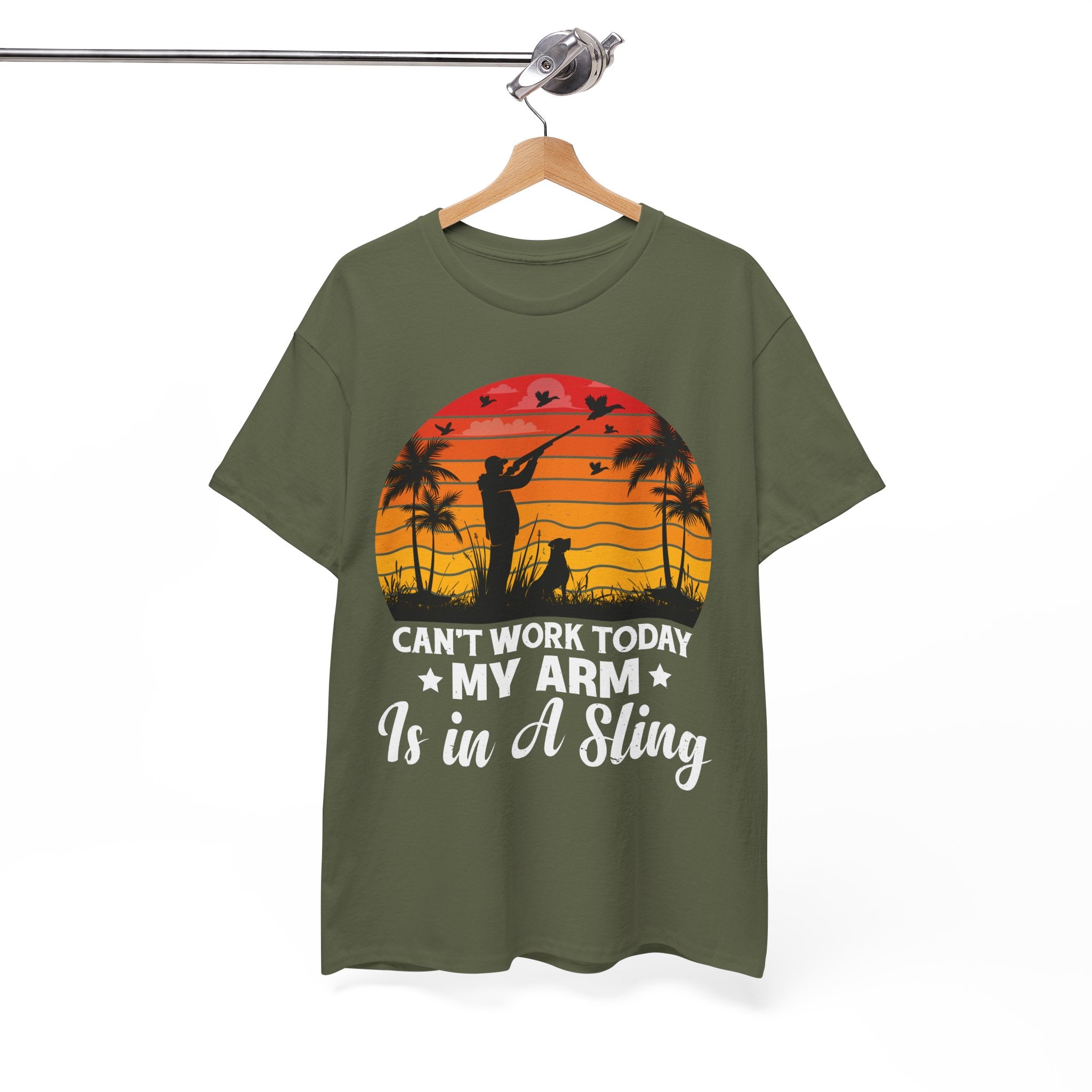 Hunter & Dog Tee – Retro Sunset Scene | Gallory Hive