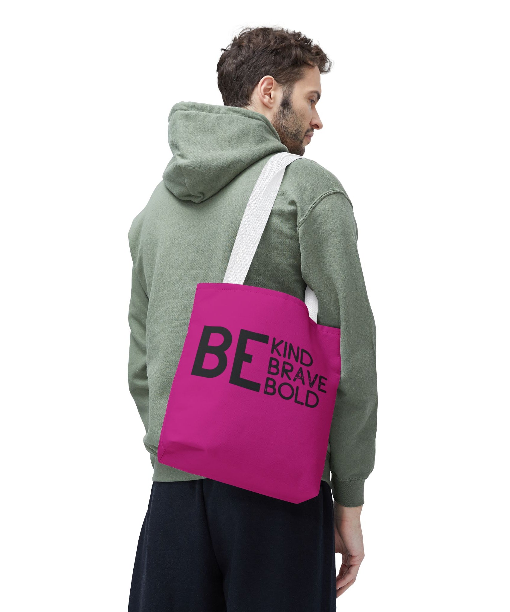 Inspirational Tote Bag - Be Kind Brave Bold - Eco-Friendly Carryall - Dark Pink