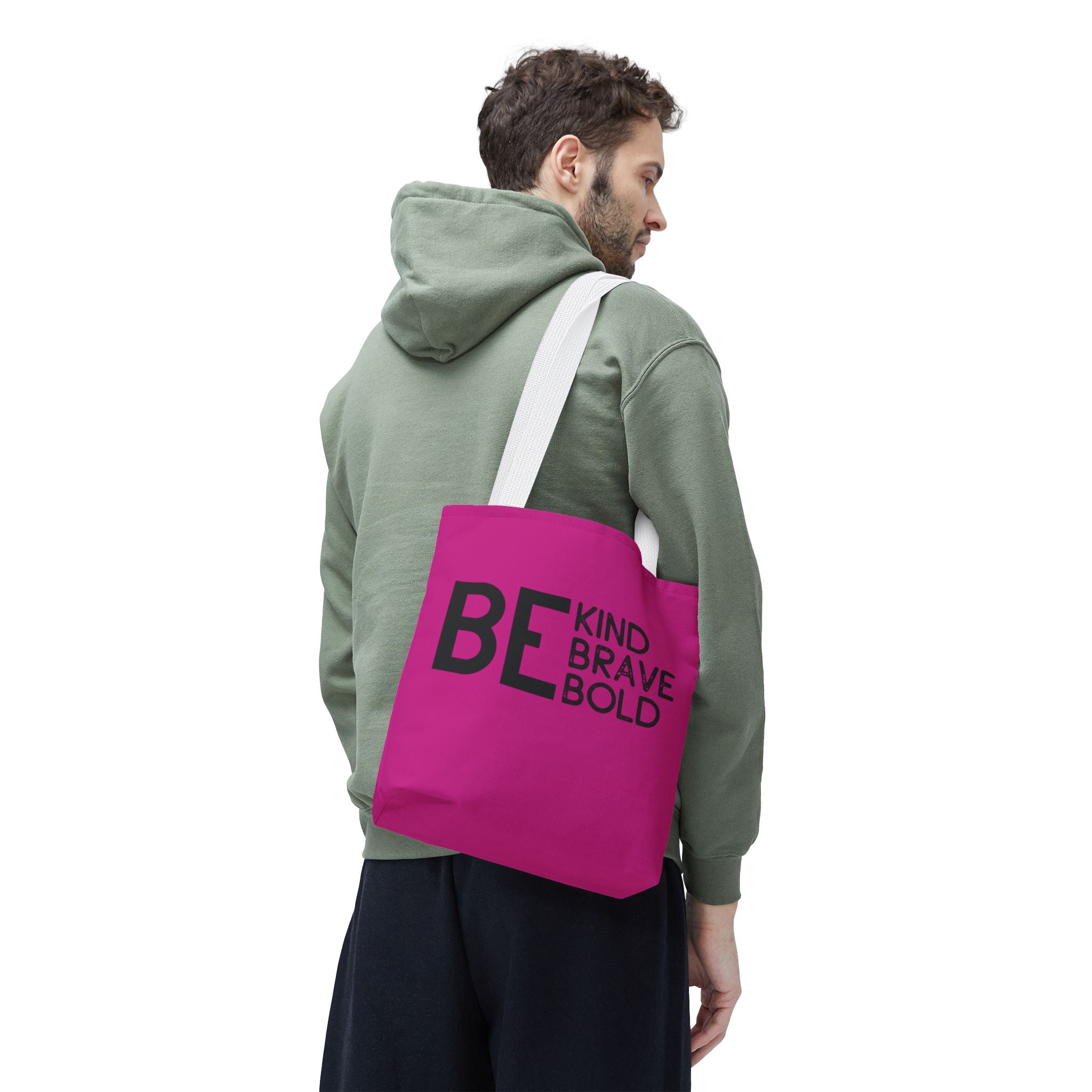 Inspirational Tote Bag - Be Kind Brave Bold - Eco-Friendly Carryall - Dark Pink