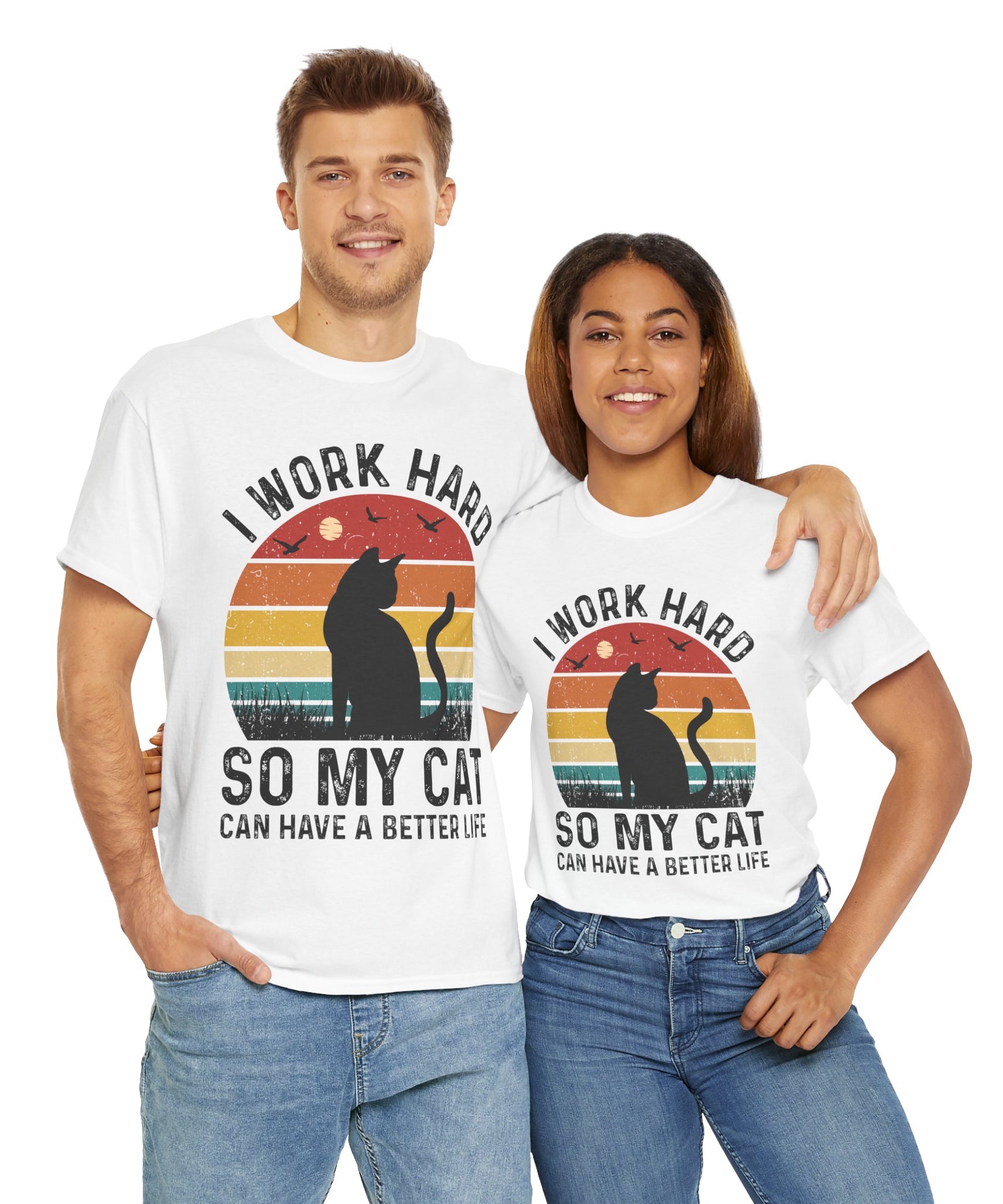 Retro Cat Lover Tee - Work Hard for My Pet