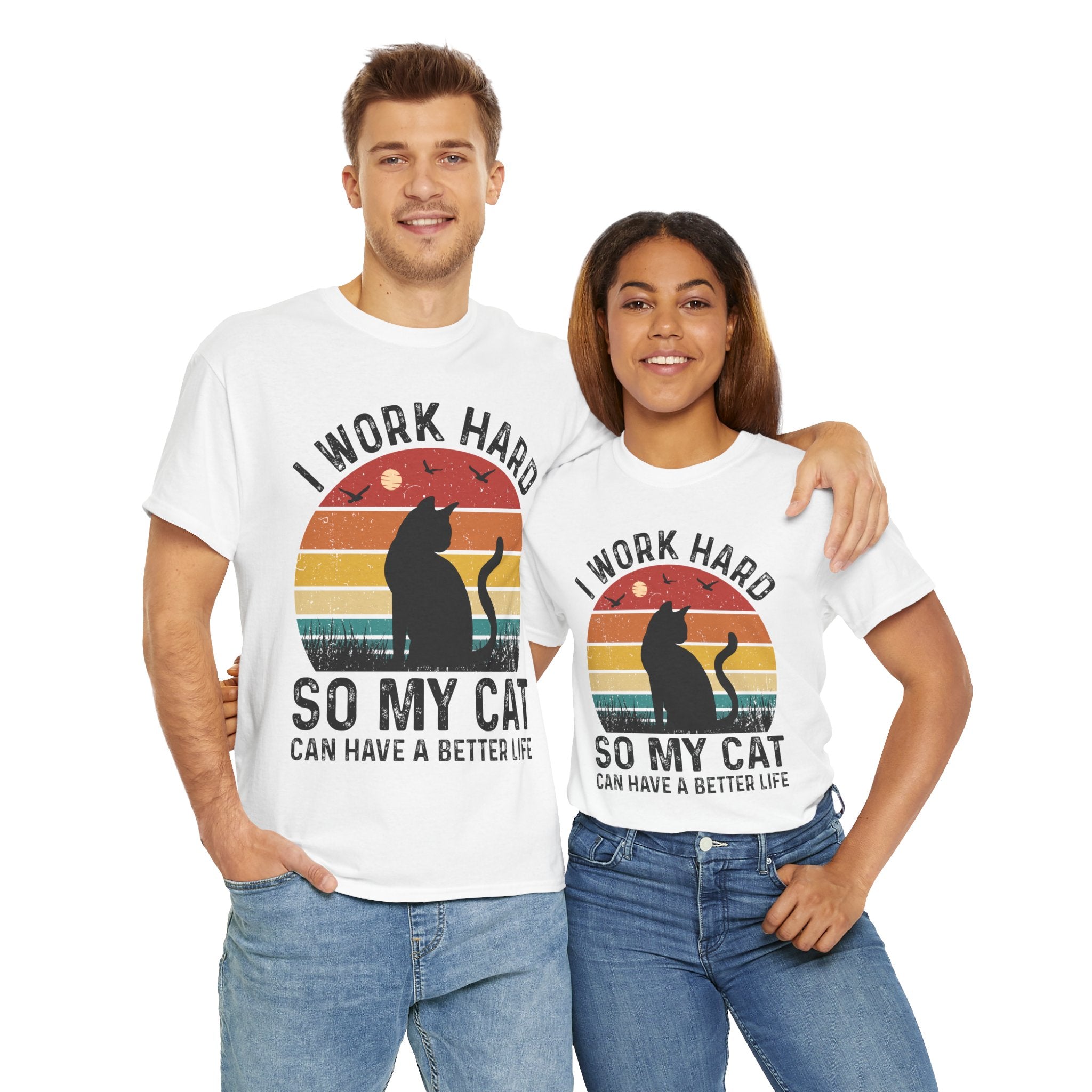 Retro Cat Lover Tee - Work Hard for My Pet