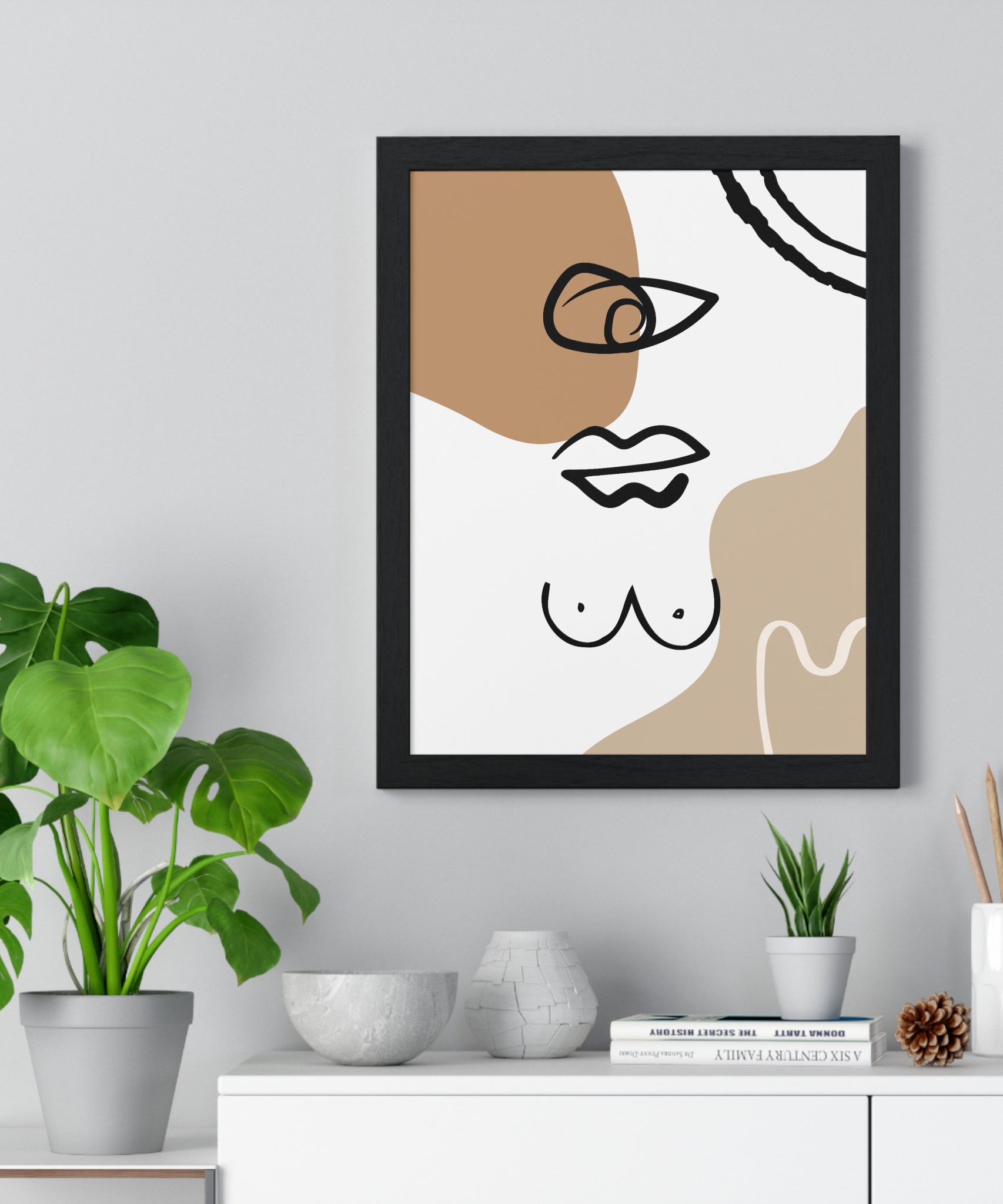 Abstract Human Form Art – Framed Line Drawing