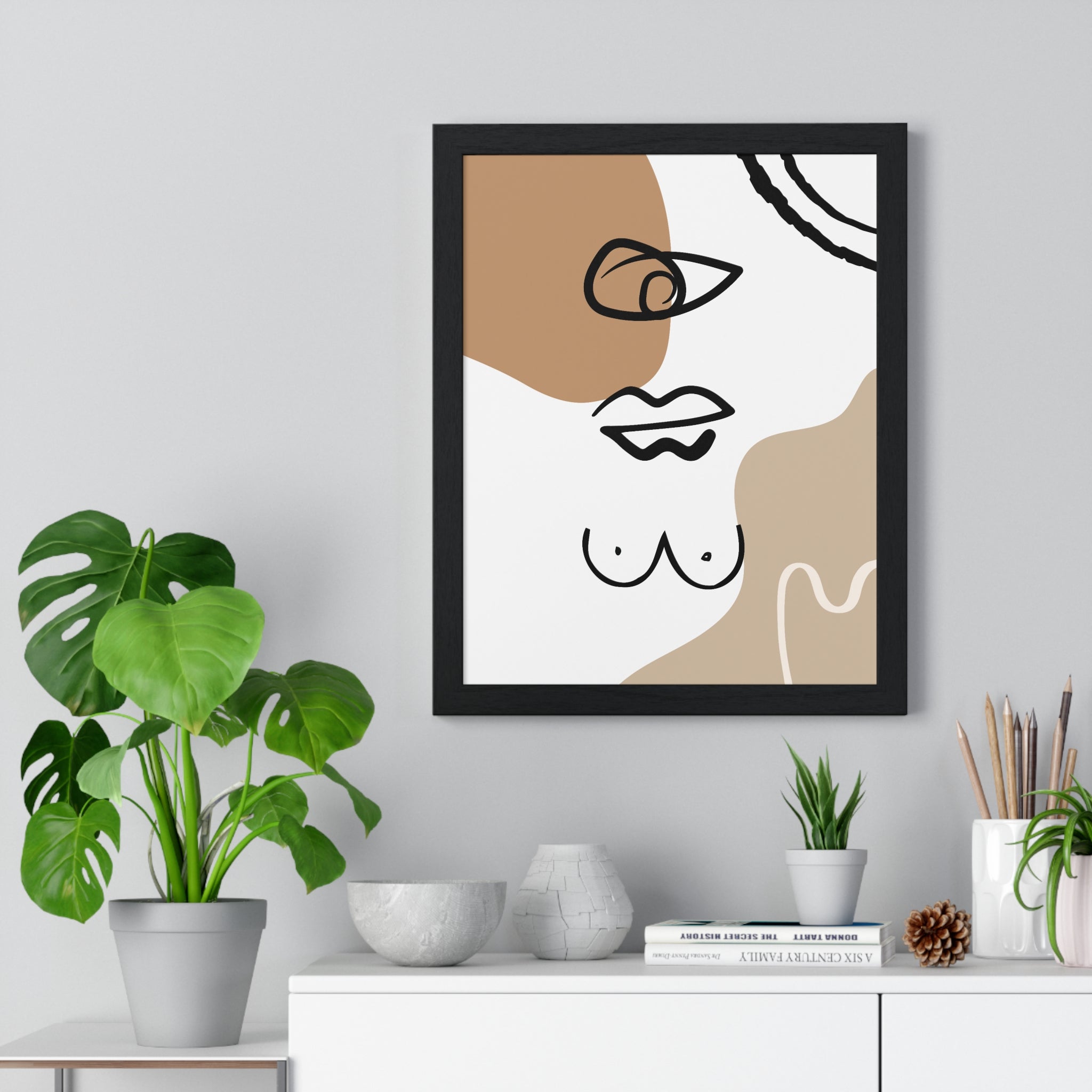 Abstract Human Form Art – Framed Line Drawing