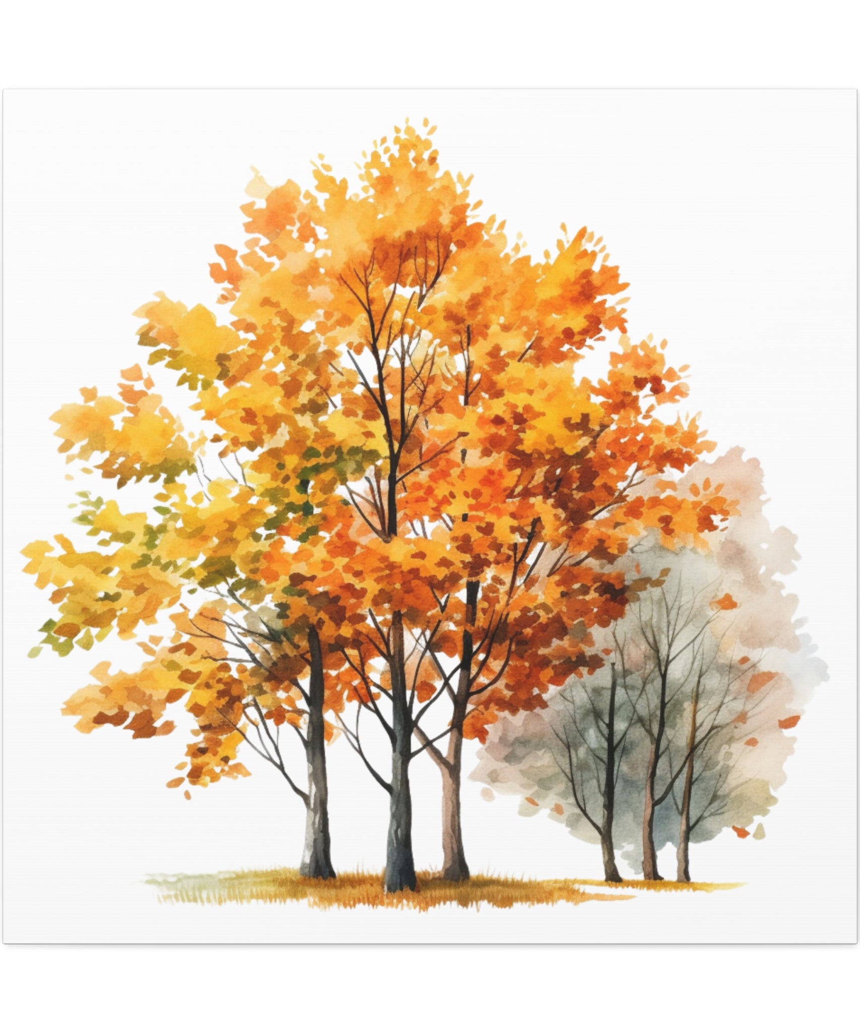 Golden Autumn Trees Watercolor – Fall Forest Canvas Wall Art