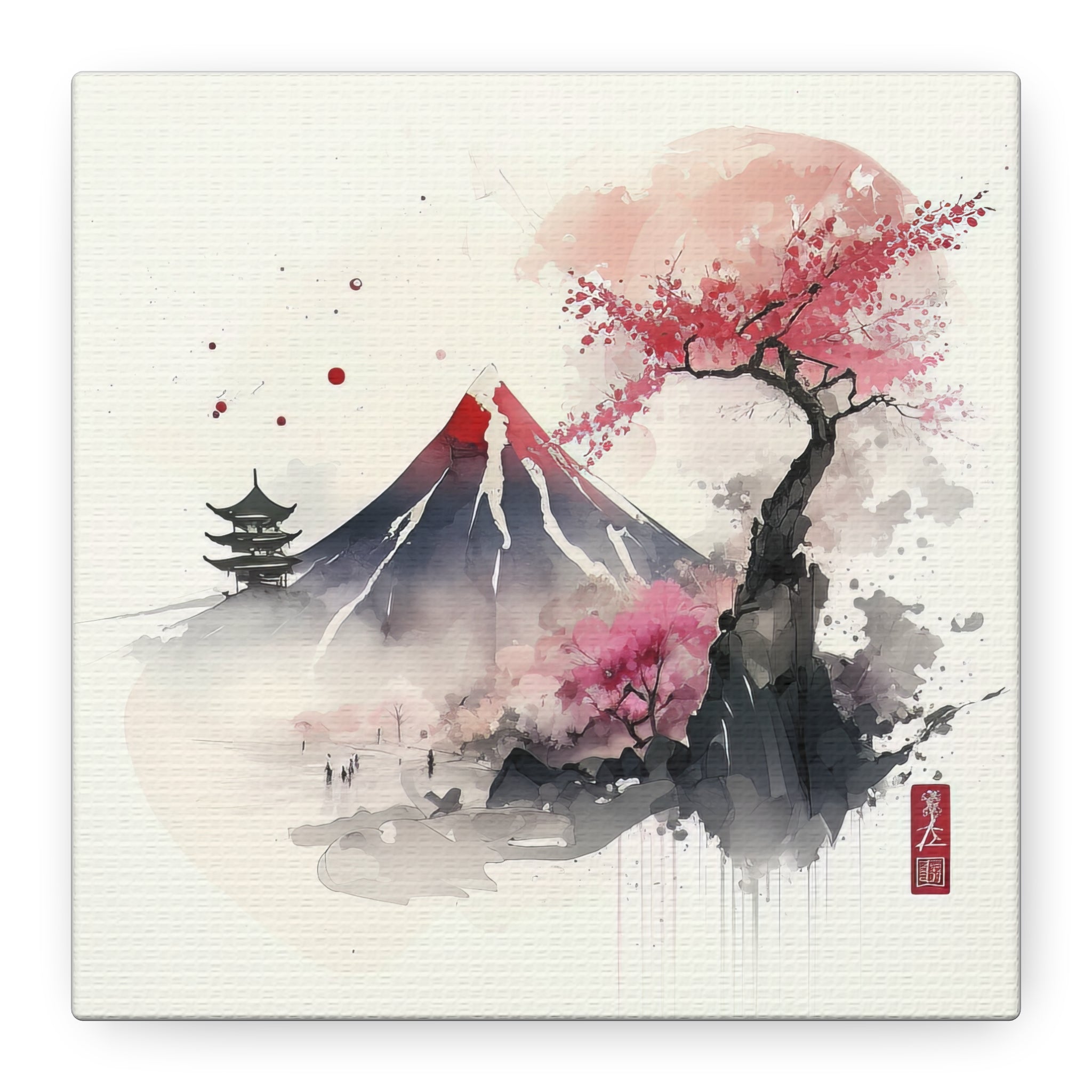 Mount Fuji & Cherry Blossom Watercolor Art Print – Tranquil Japanese Landscape, Floral Canvas Print, Asian-Inspired Home Decor - Gallory Hive