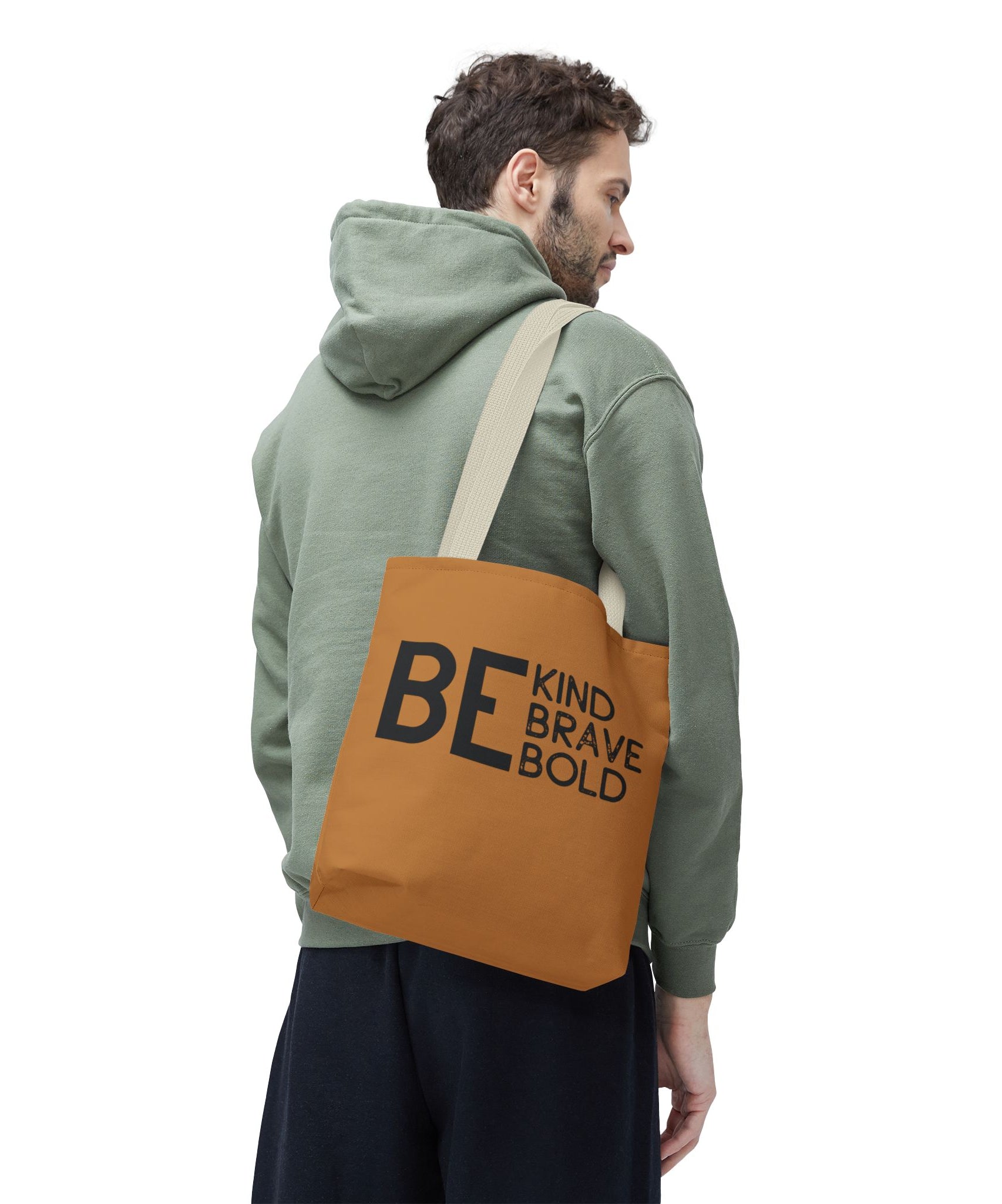 Inspirational Tote Bag - Be Kind Brave Bold - Eco-Friendly Carryall - Light Brown