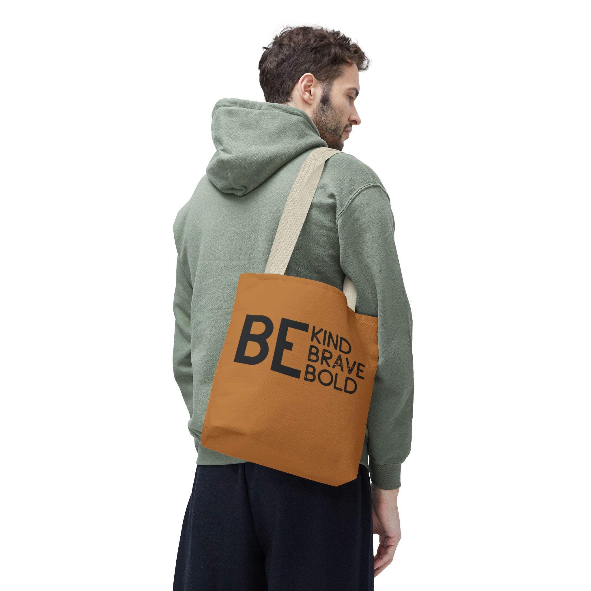 Inspirational Tote Bag - Be Kind Brave Bold - Eco-Friendly Carryall - Light Brown