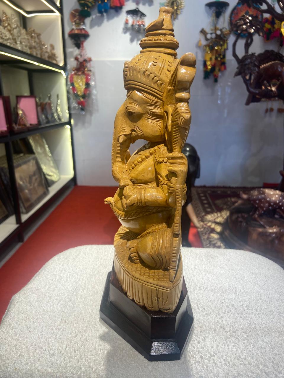 Handmade Sitting Lord Ganesha Wooden Sculpture | Gallory Hive