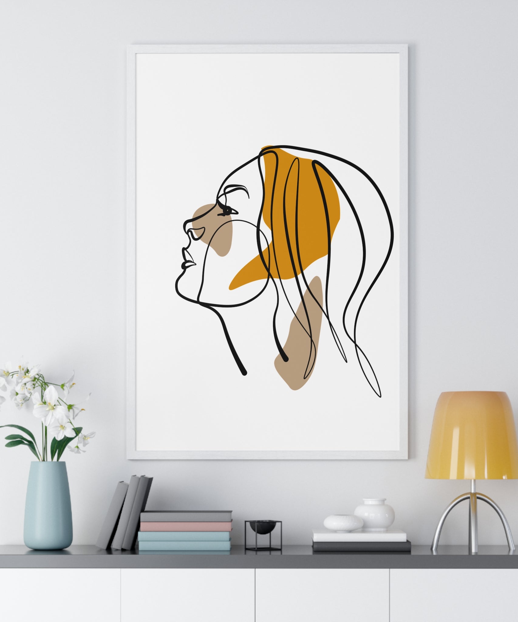 Abstract Woman Face Art – Framed Minimalist Print