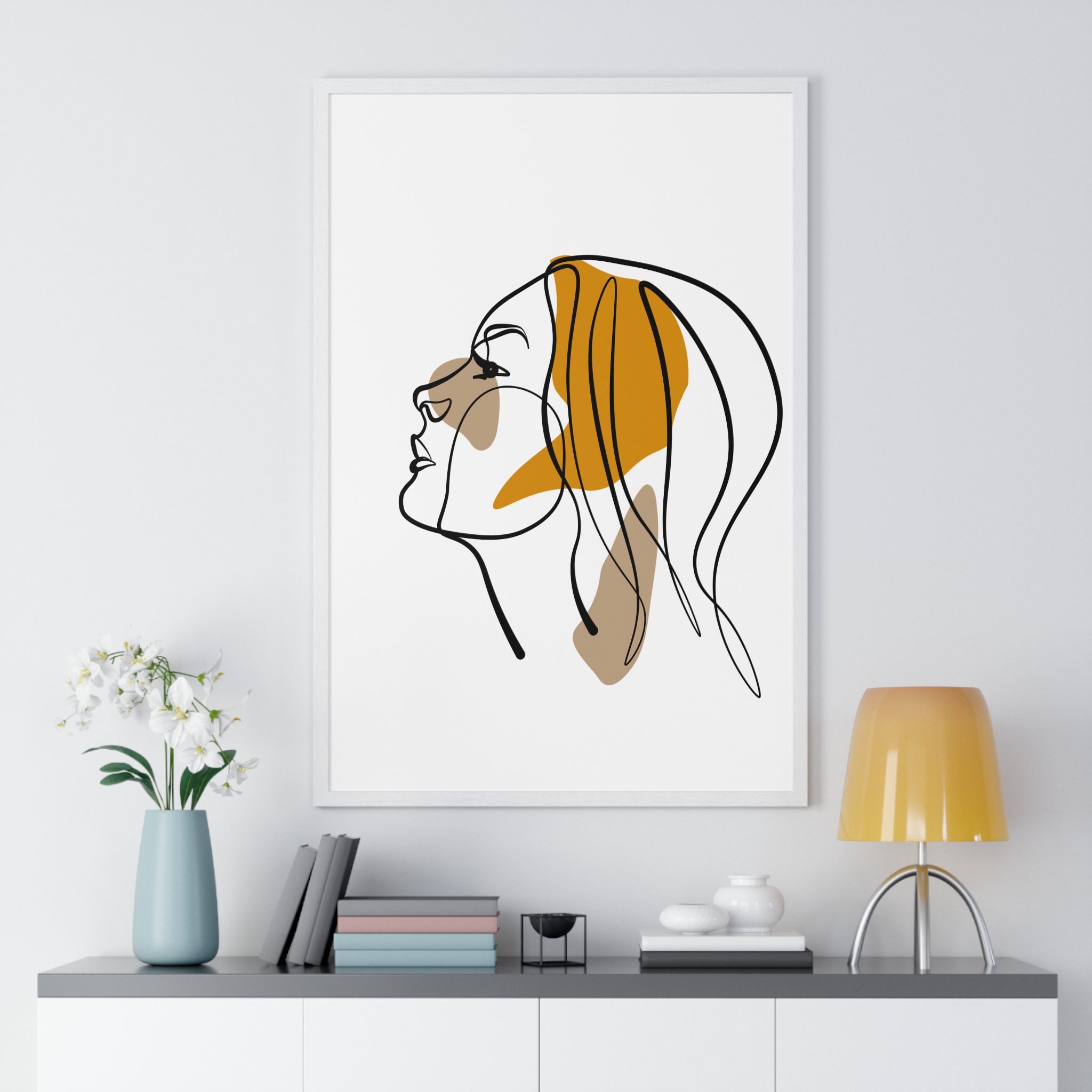 Abstract Woman Face Art – Framed Minimalist Print