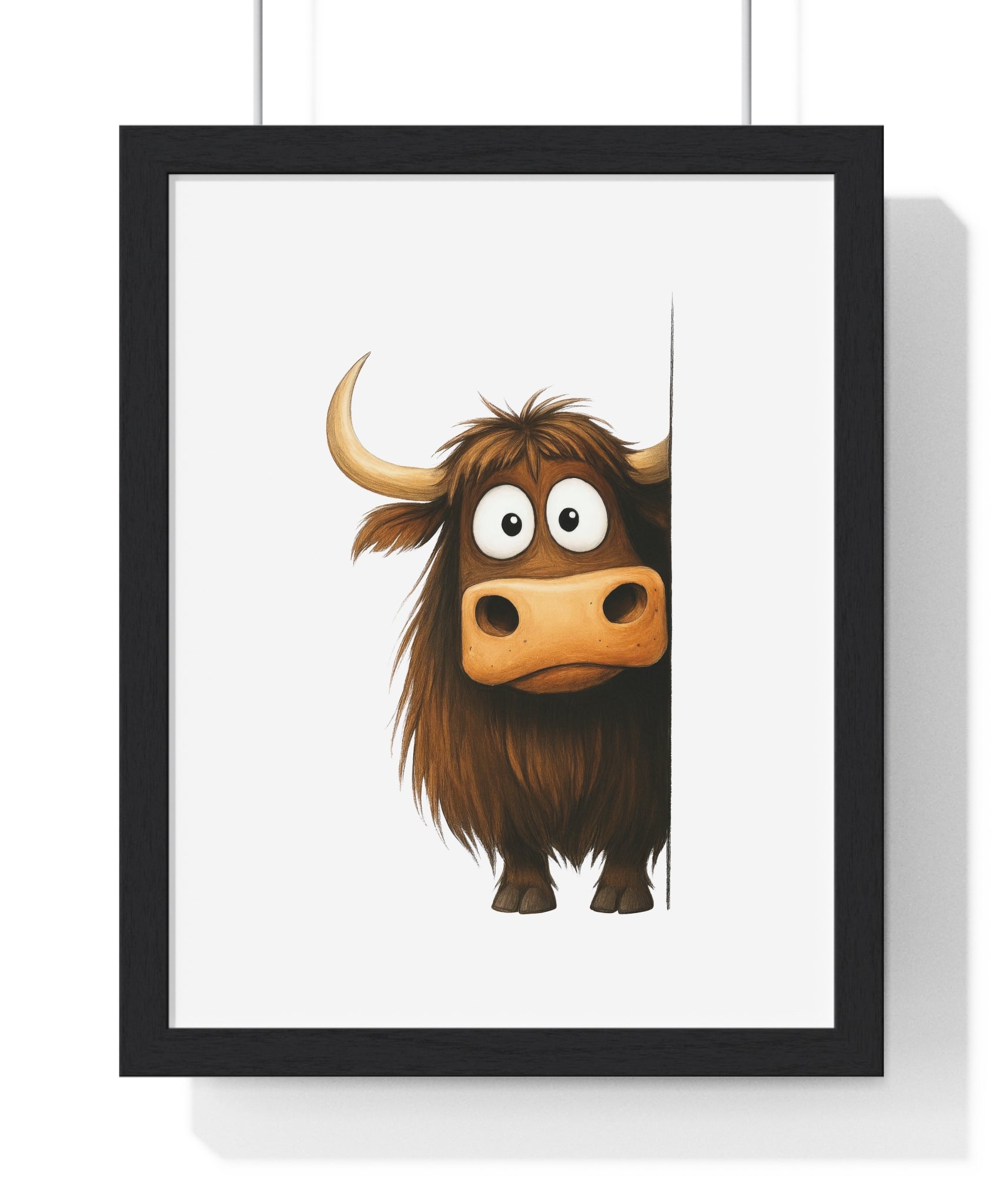 Playful Cartoon Yak Wall Art – Wooden Frame Animal Decor