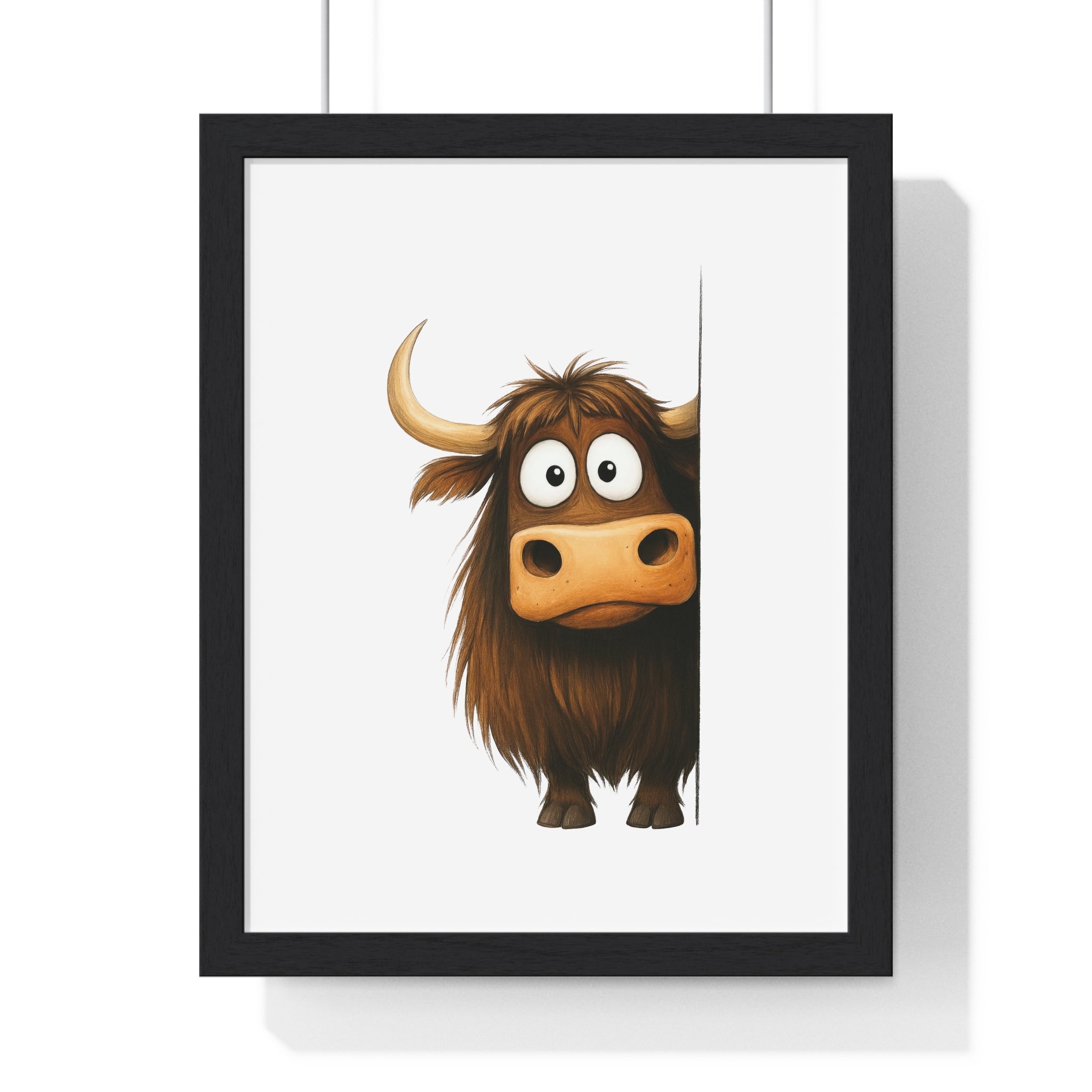 Playful Cartoon Yak Wall Art – Wooden Frame Animal Decor