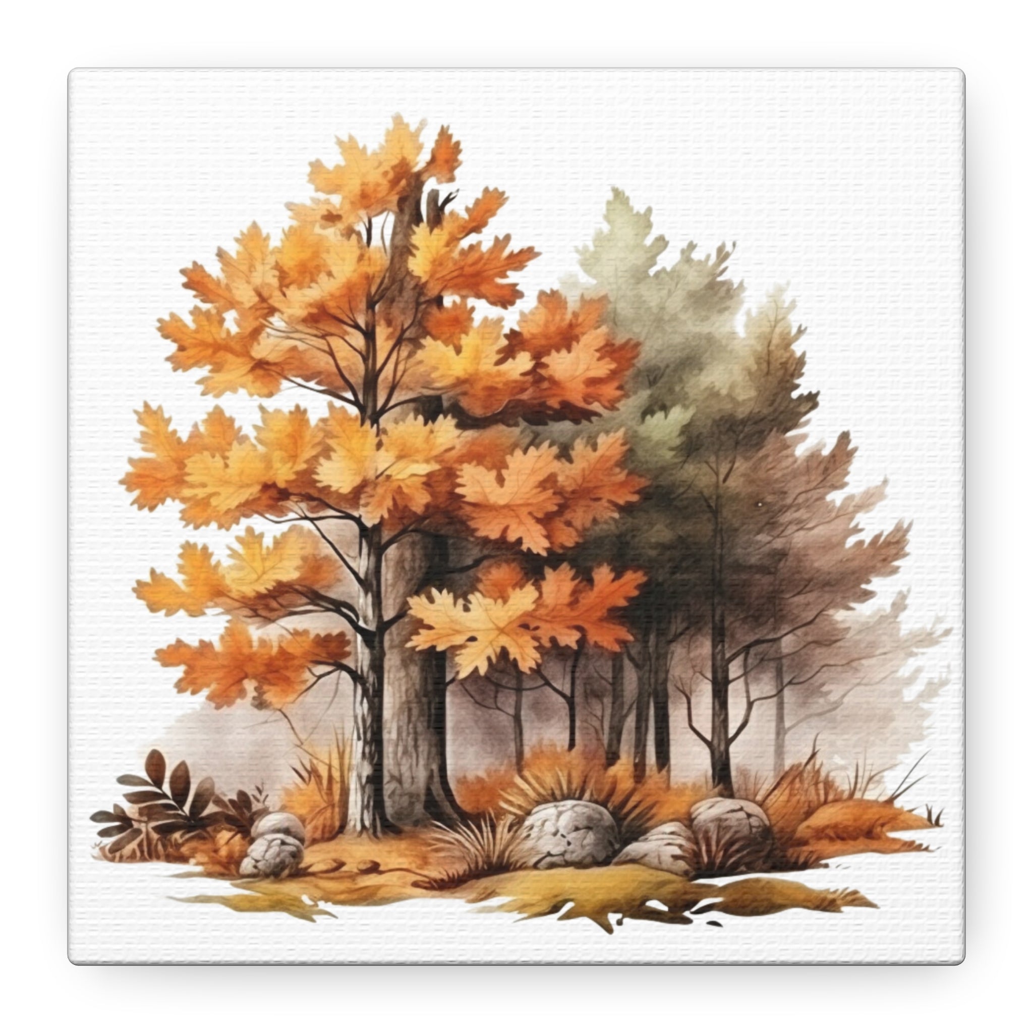 Whispering Pines – Autumn Forest Watercolor on Floral Canvas Wall Art