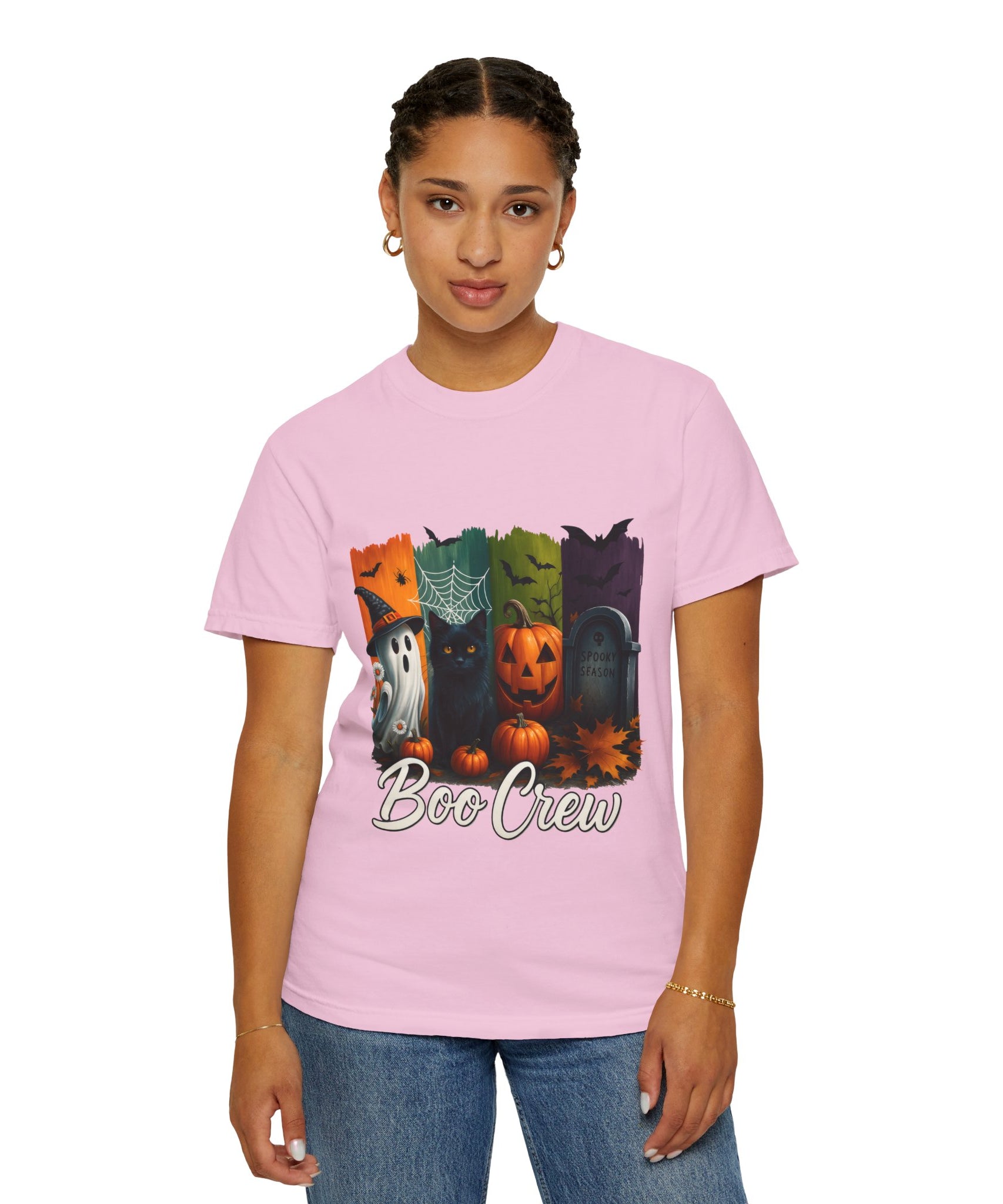 Boo Crew Halloween Unisex T-Shirt – Cute Ghost, Black Cat, Pumpkin & Tombstone Design - Gallory Hive