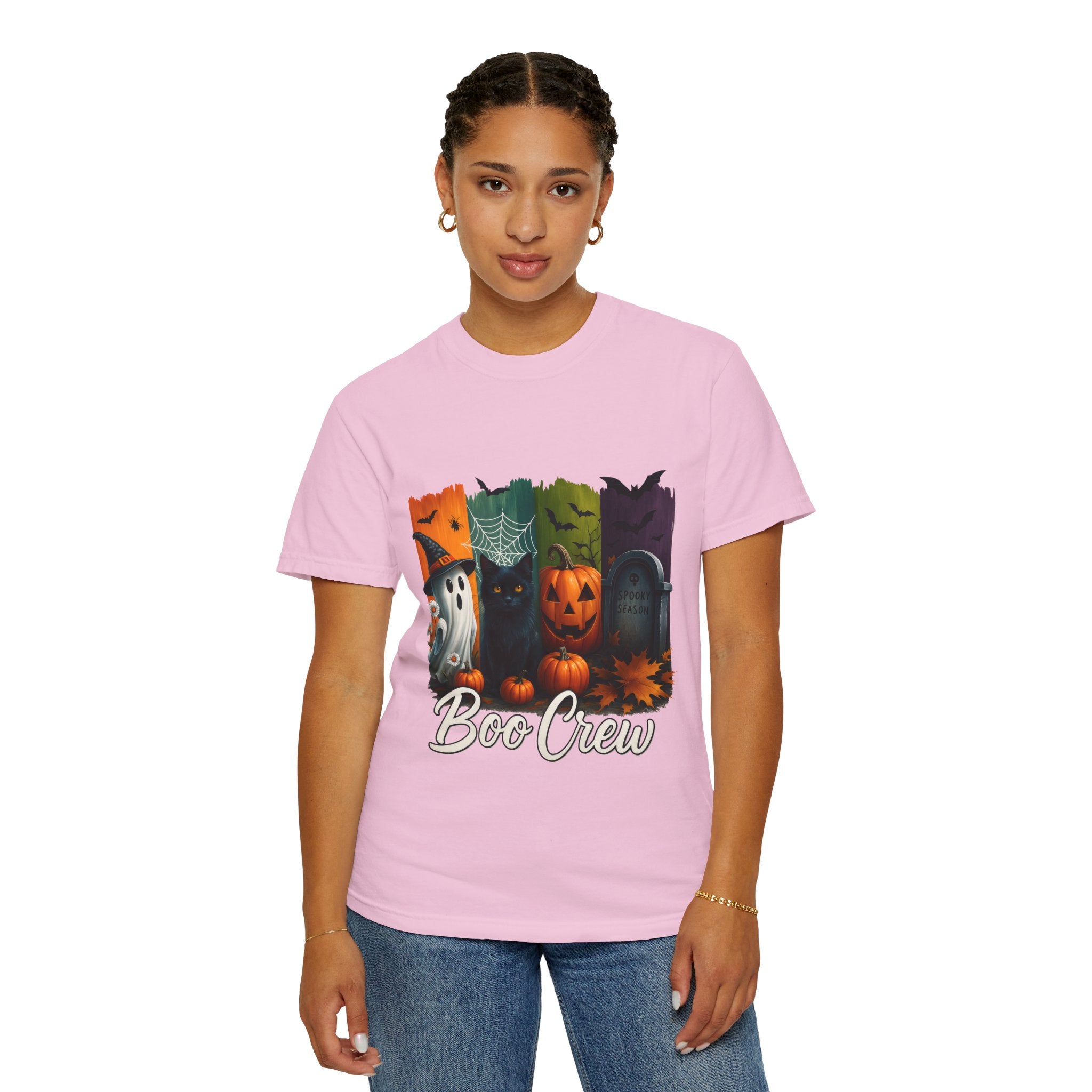 Boo Crew Halloween Unisex T-Shirt – Cute Ghost, Black Cat, Pumpkin & Tombstone Design - Gallory Hive