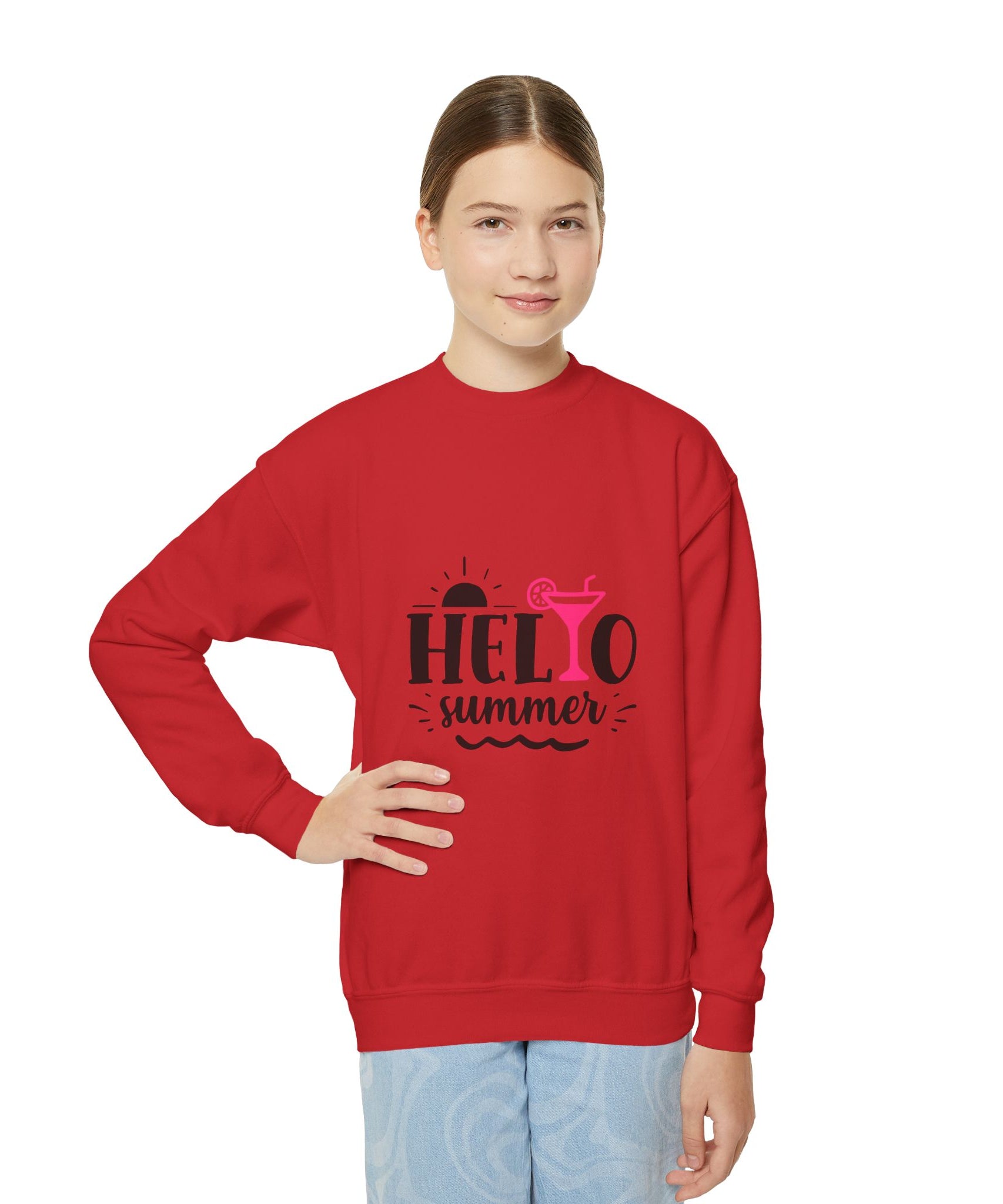 Hello Summer Youth Crewneck Sweatshirt - Fun Casual Wear for Kids - Gallory Hive