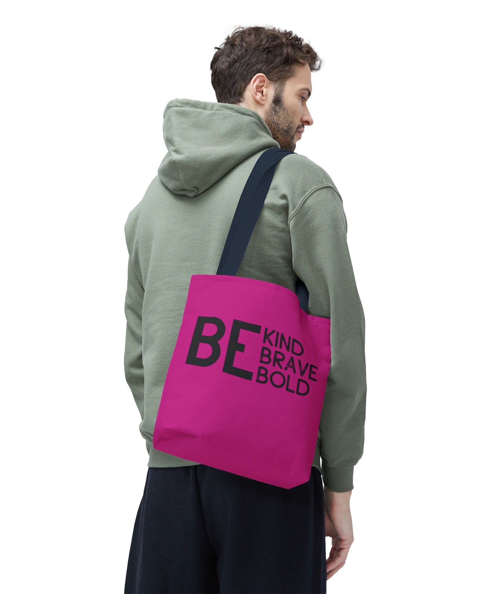 Inspirational Tote Bag - Be Kind Brave Bold - Eco-Friendly Carryall - Dark Pink