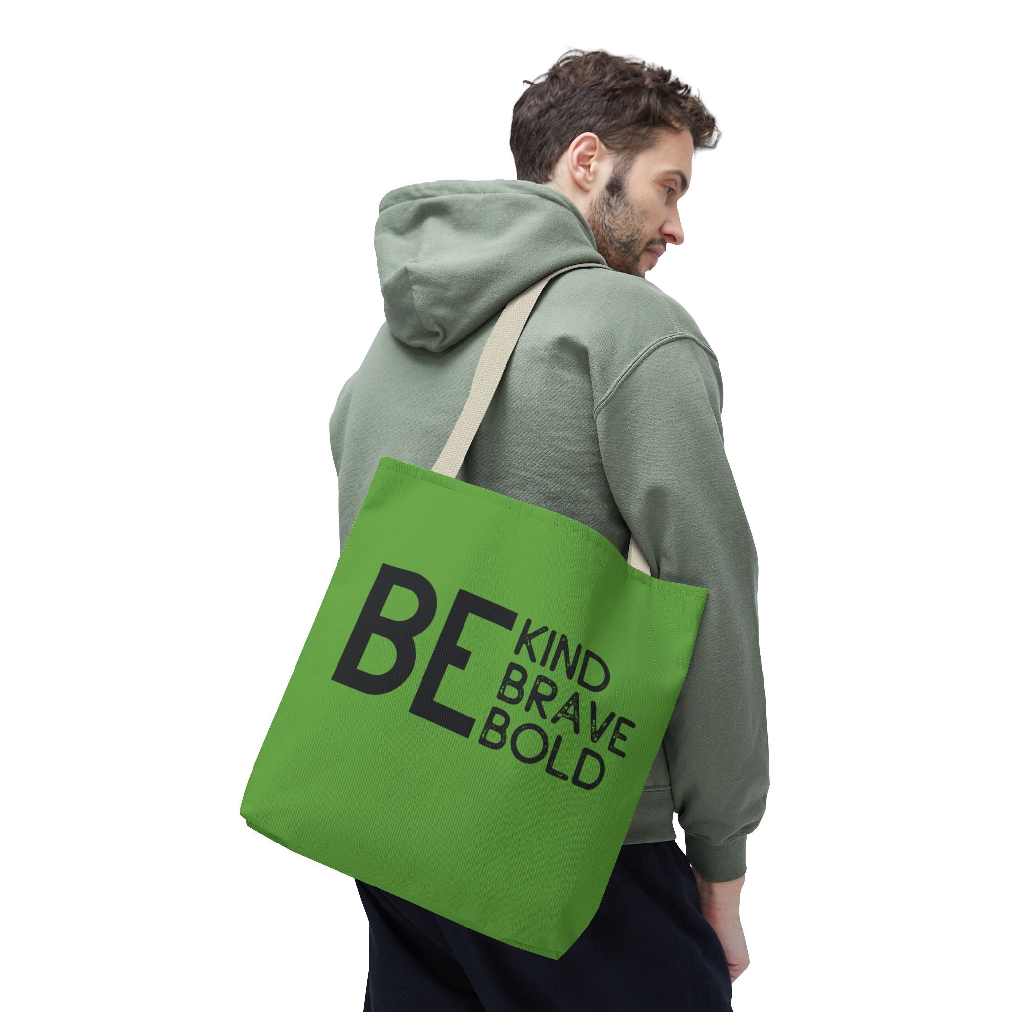 Inspirational Tote Bag - Be Kind Brave Bold - Eco-Friendly Carryall - Green
