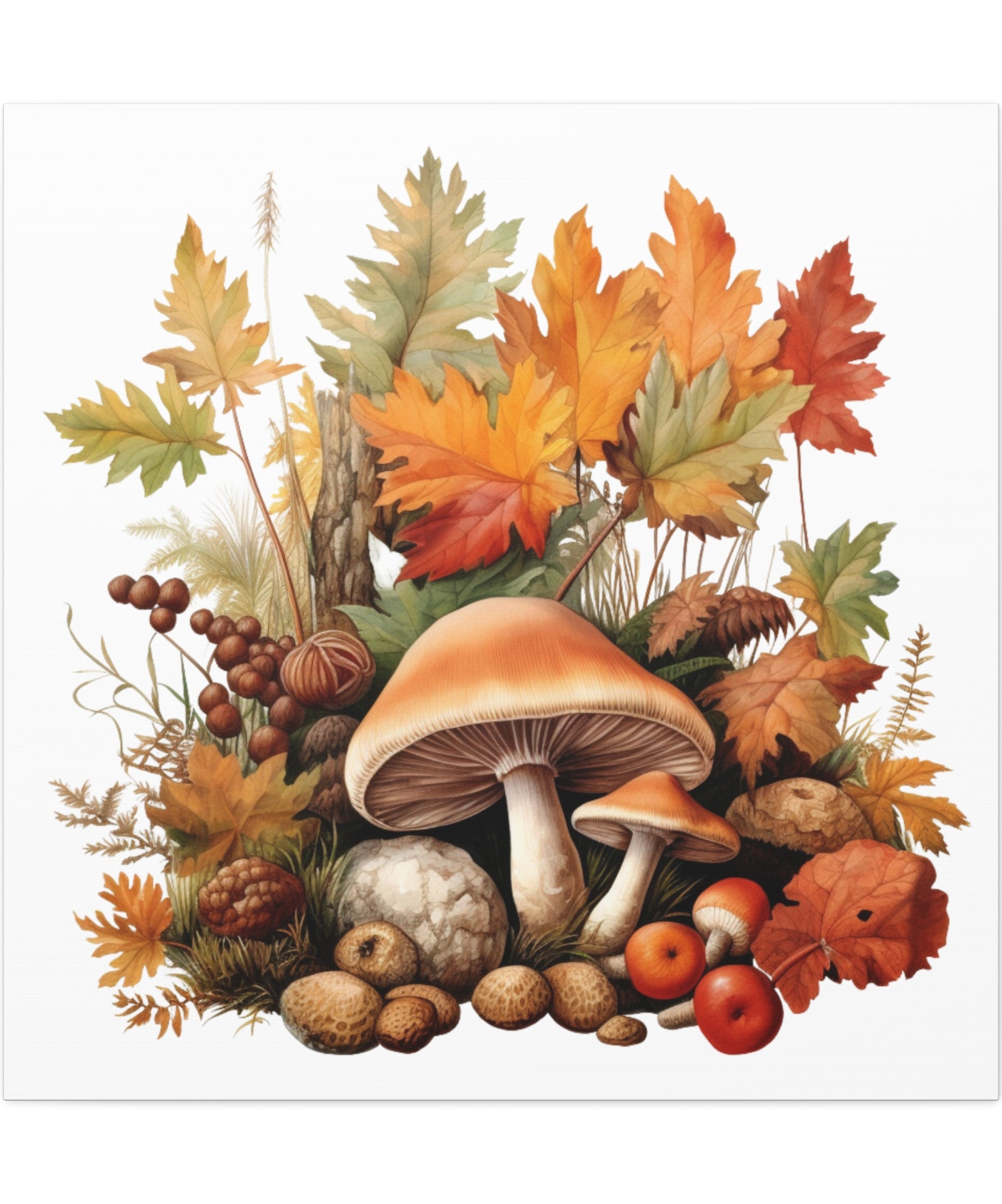 Autumn Forest Fungi – Botanical Foliage Canvas Art