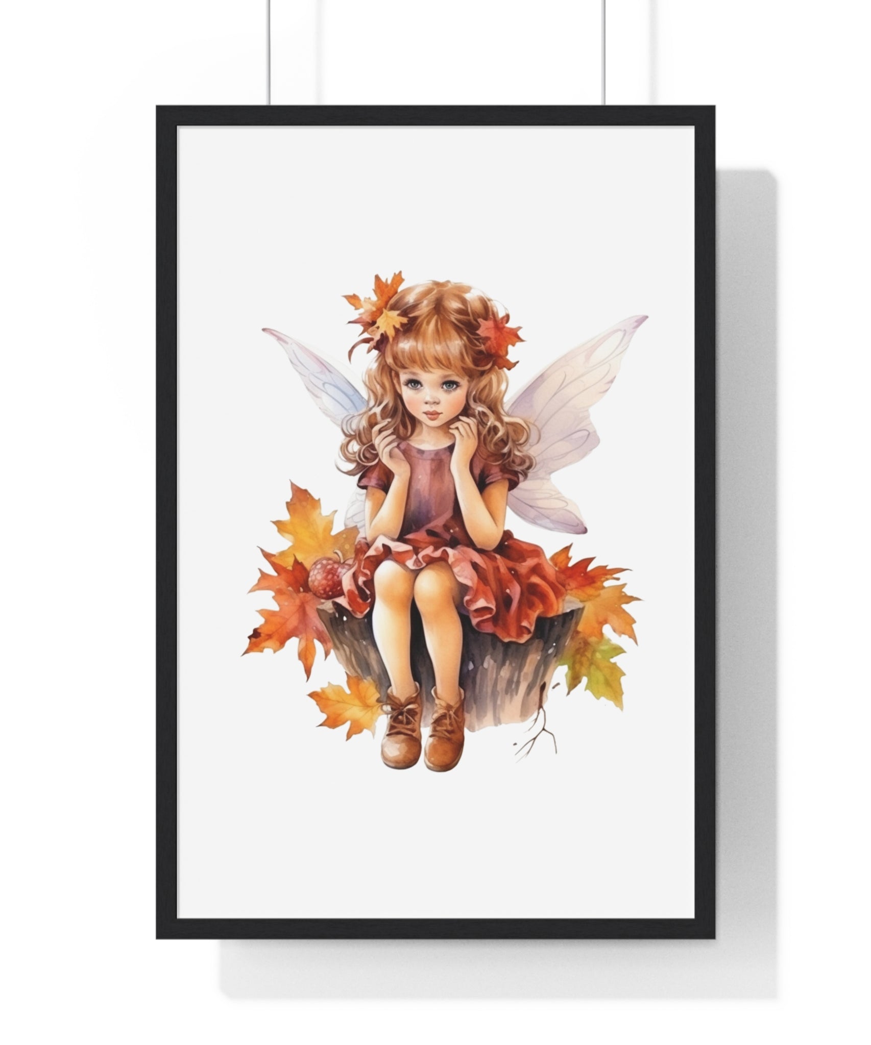 Whimsical Autumn Fairy Wall Art – Wooden Frame Poster for Seasonal Fantasy Decor