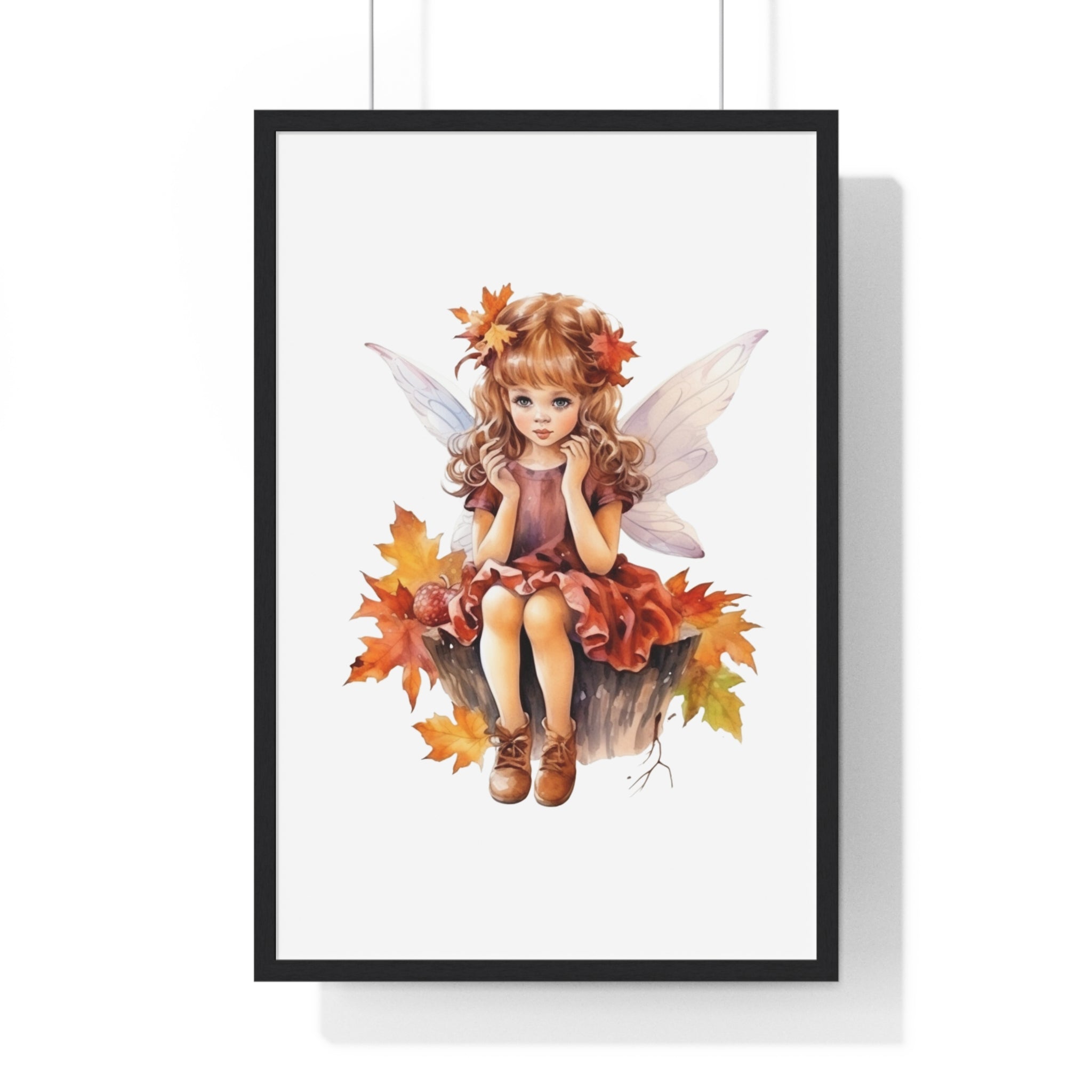 Whimsical Autumn Fairy Wall Art – Wooden Frame Poster for Seasonal Fantasy Decor