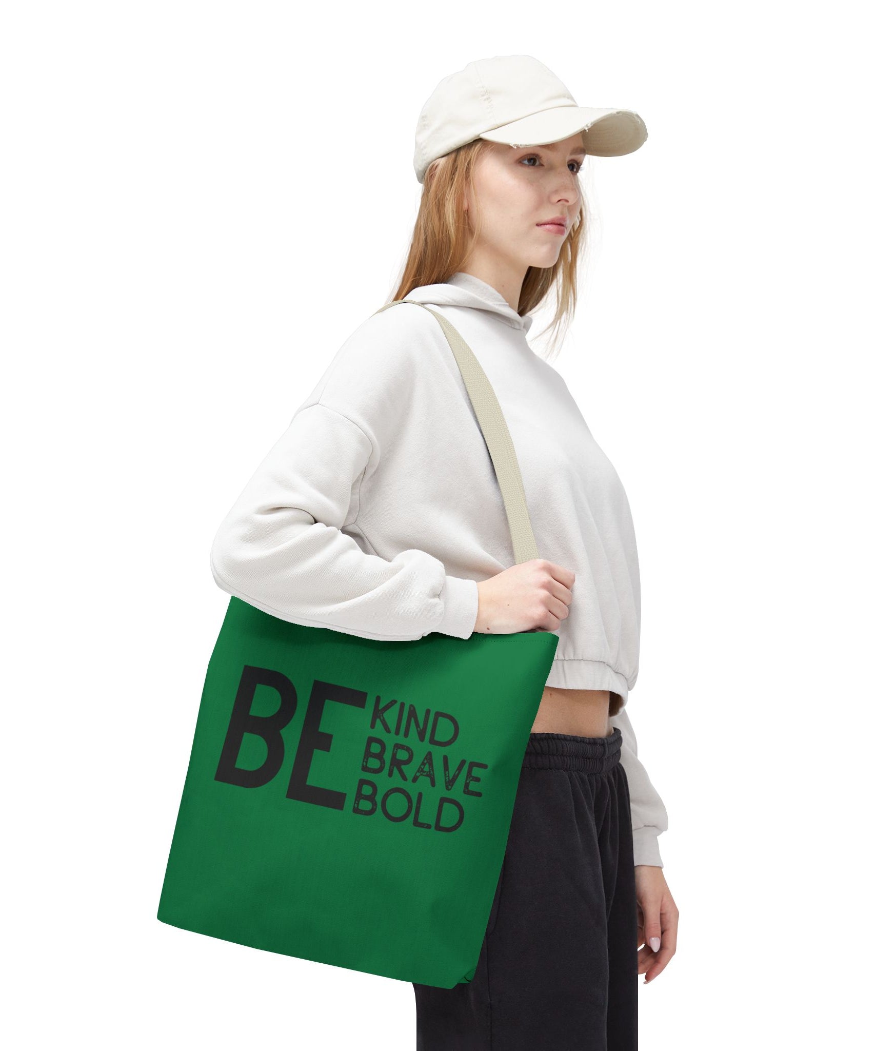 Inspirational Tote Bag - Be Kind Brave Bold - Eco-Friendly Carryall - Dark Green