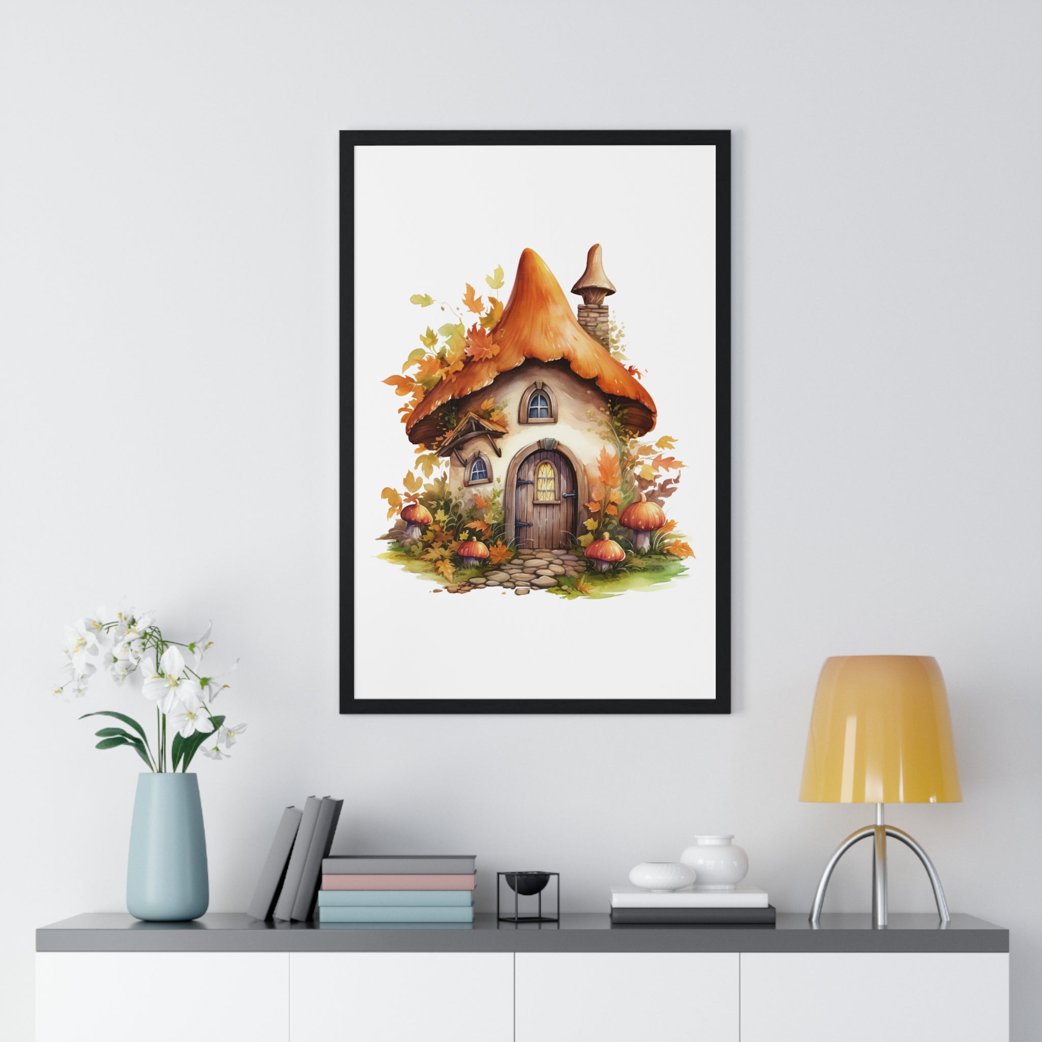 Autumn Mushroom House – Fantasy Woodland Wall Art | Gallory Hive