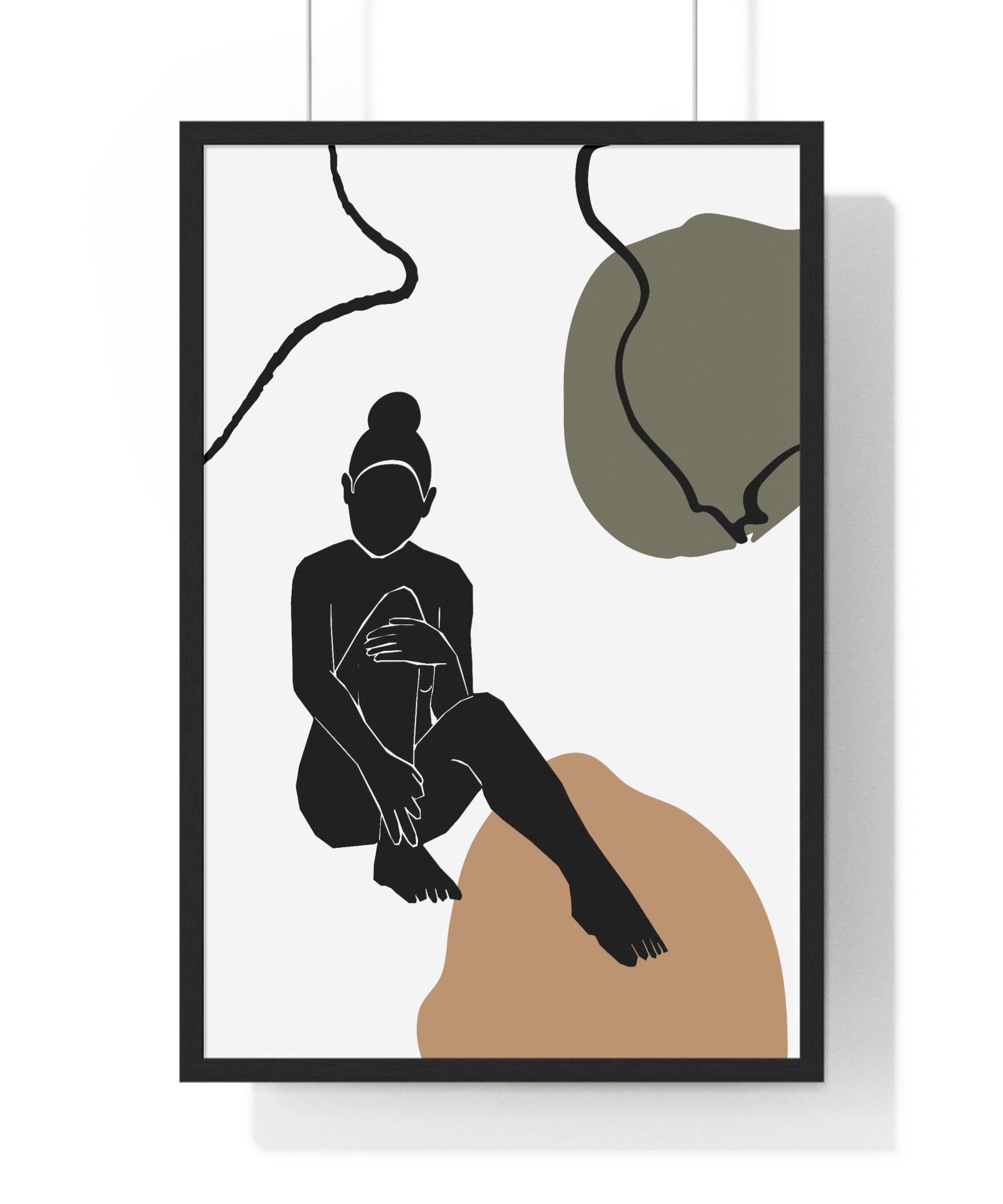 Minimalist Seated Silhouette – Earth Tone Abstract Poster in Premium Wooden Frame