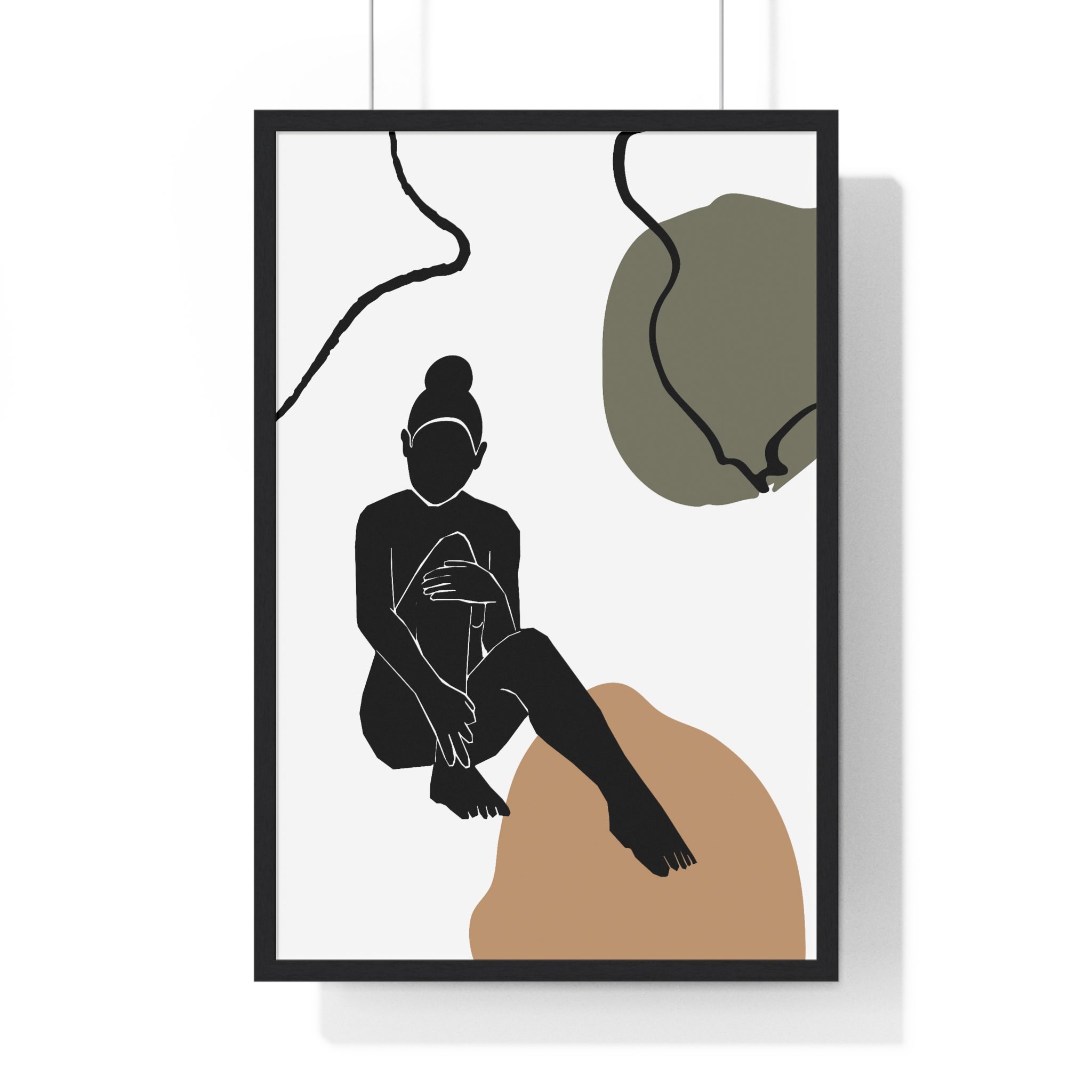 Minimalist Seated Silhouette – Earth Tone Abstract Poster in Premium Wooden Frame