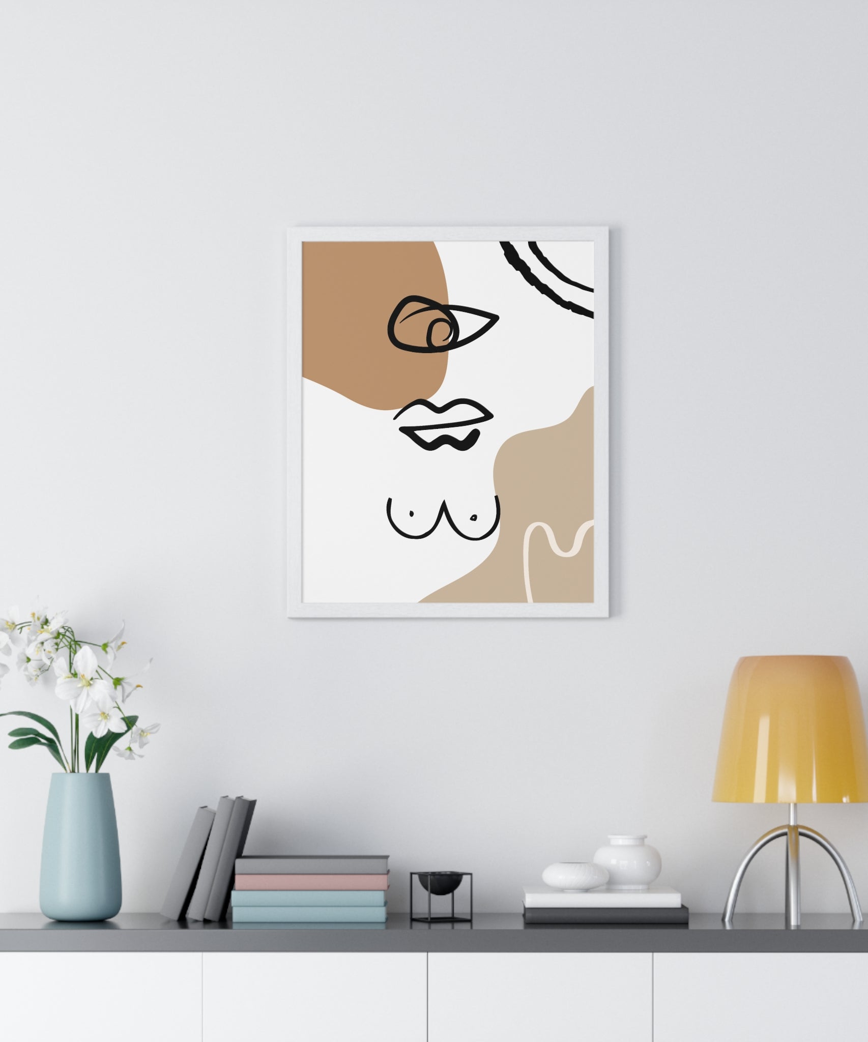 Abstract Human Form Art – Framed Line Drawing