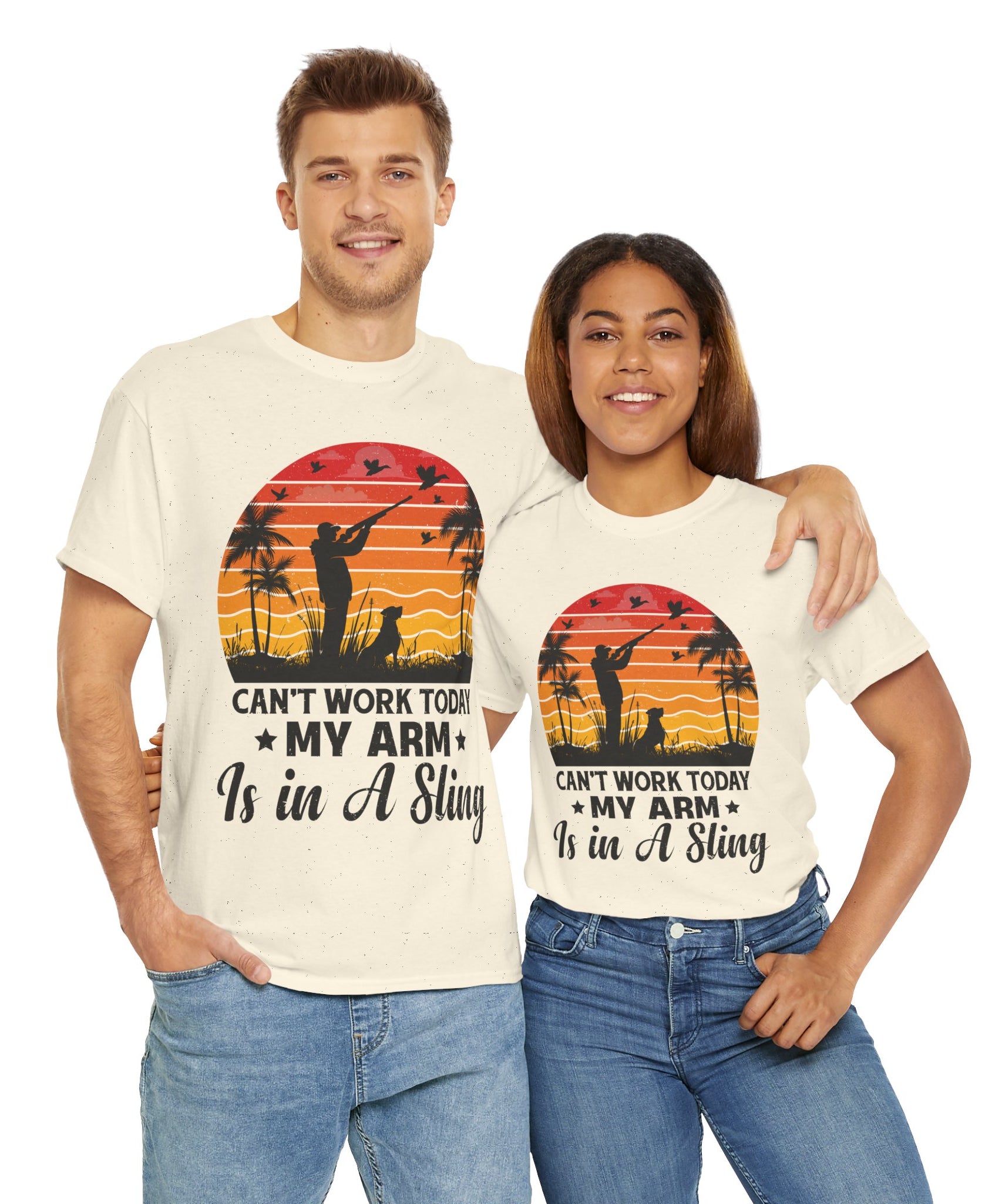 Hunter & Dog Tee – Retro Sunset Scene