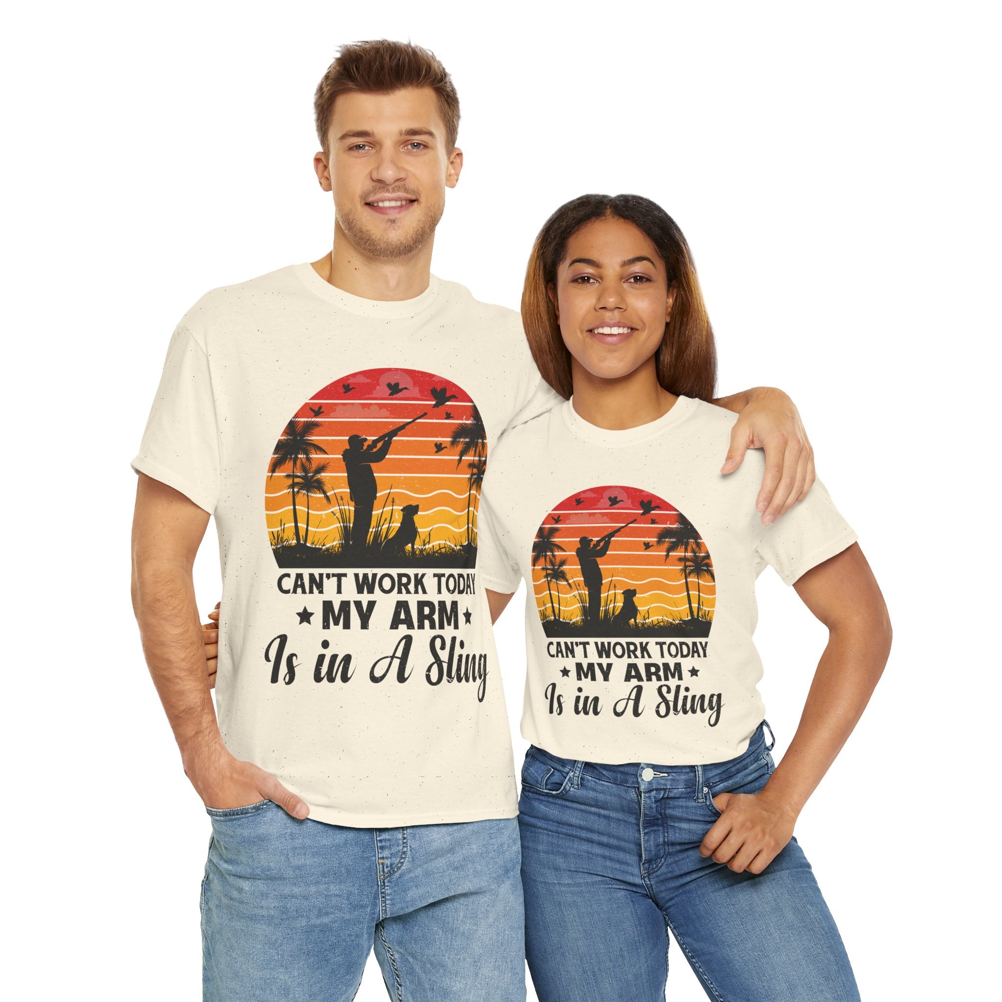 Hunter & Dog Tee – Retro Sunset Scene