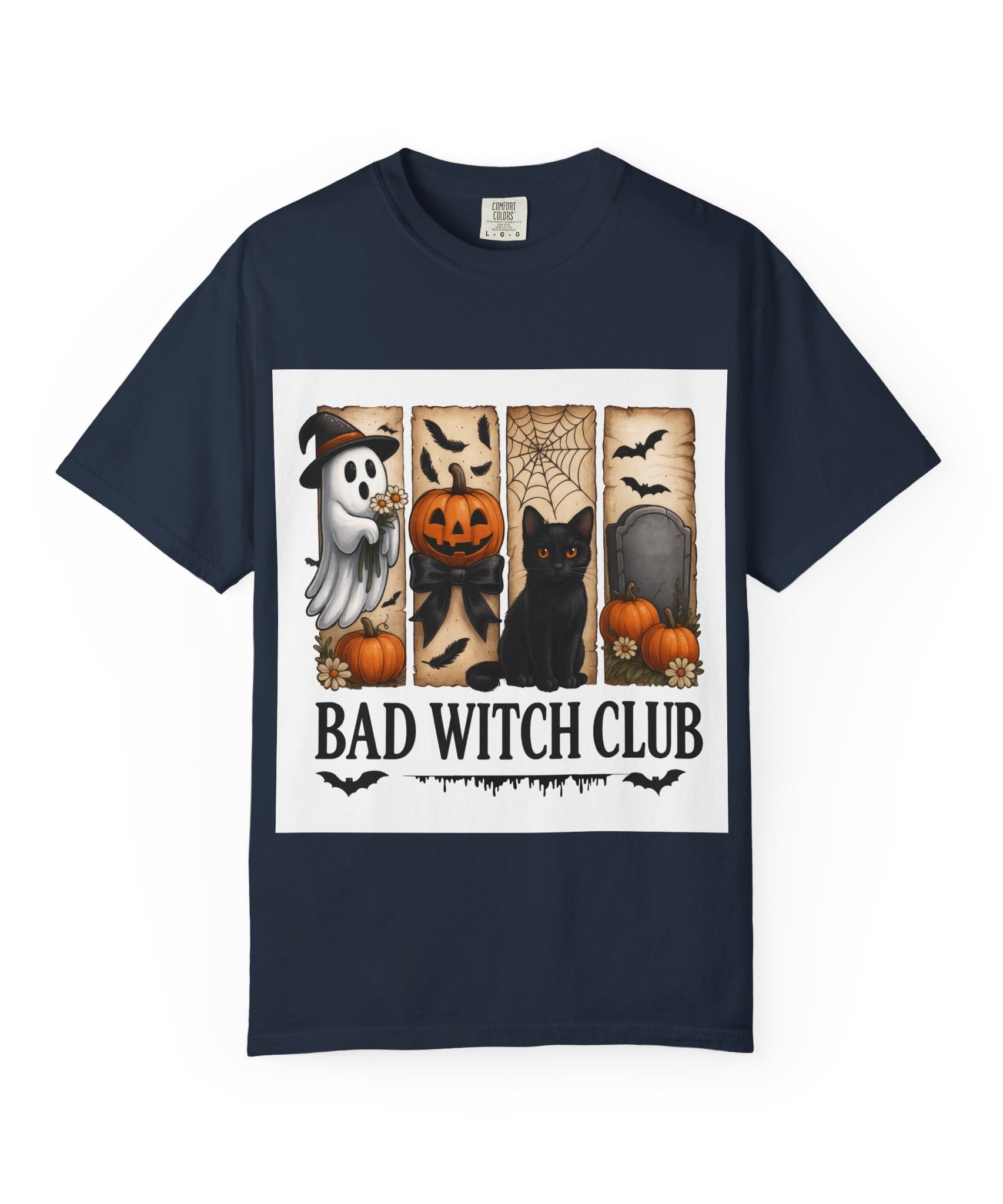 Bad Witch Club Halloween T-Shirt – Cute Ghost, Black Cat, Pumpkin & Spooky Gothic Design - Gallory Hive