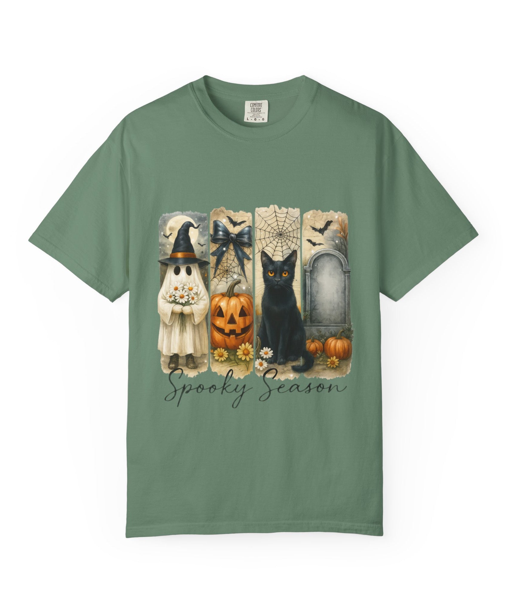 Spooky Season Halloween Unisex T-Shirt – Ghost, Black Cat & Pumpkin Design - Gallory Hive