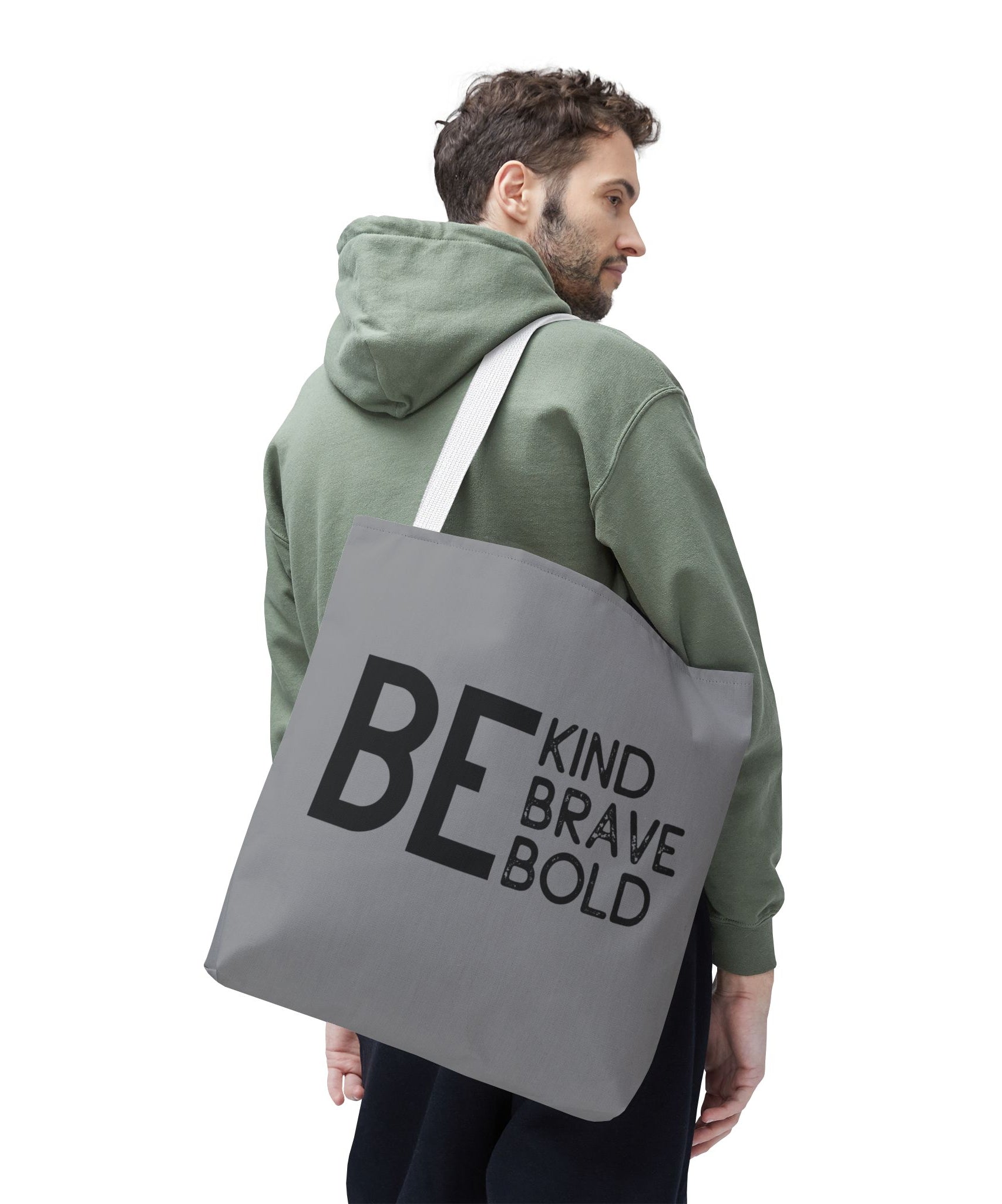 Inspirational Tote Bag - Be Kind Brave Bold - Eco-Friendly Carryall - Grey