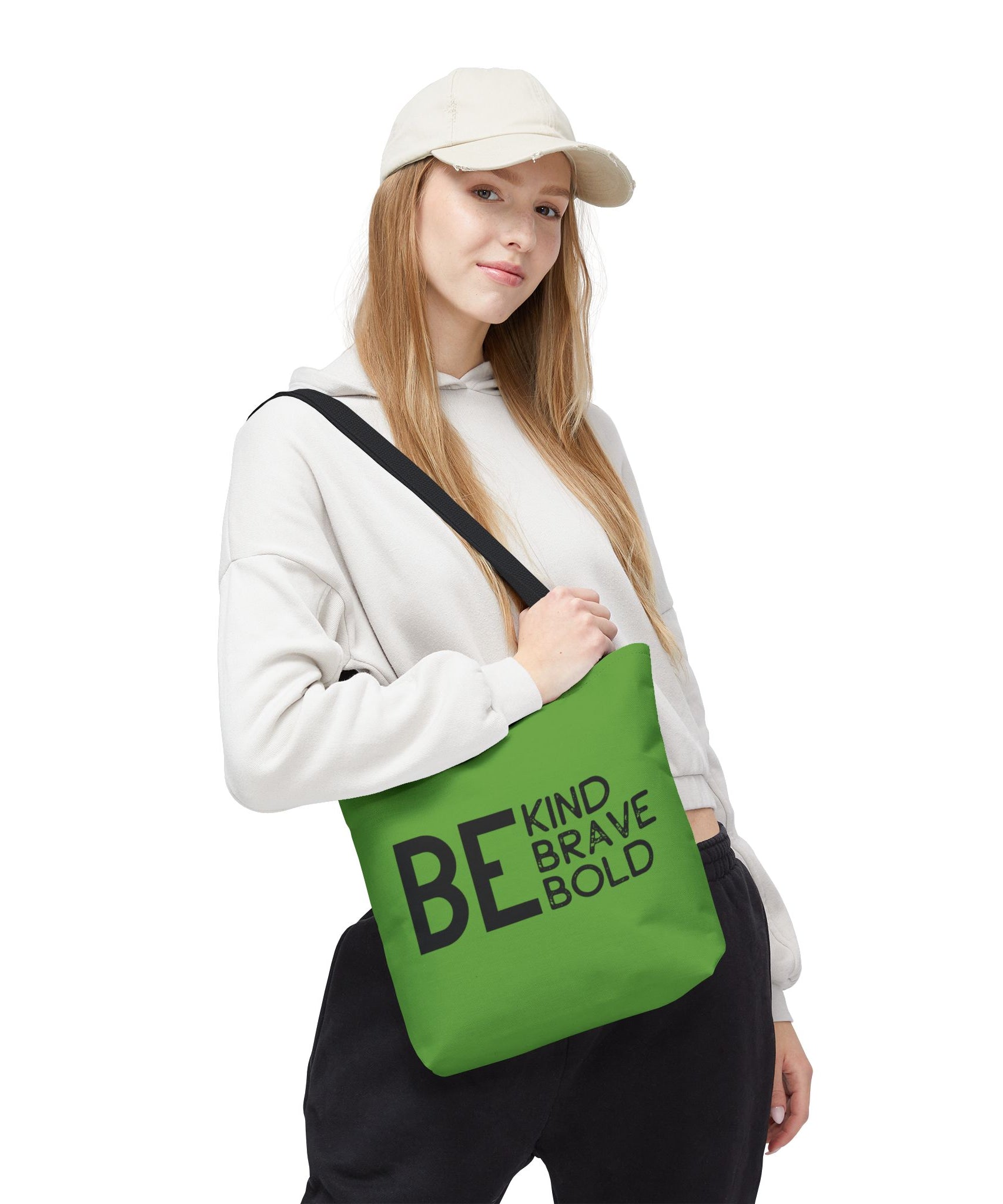 Inspirational Tote Bag - Be Kind Brave Bold - Eco-Friendly Carryall - Green