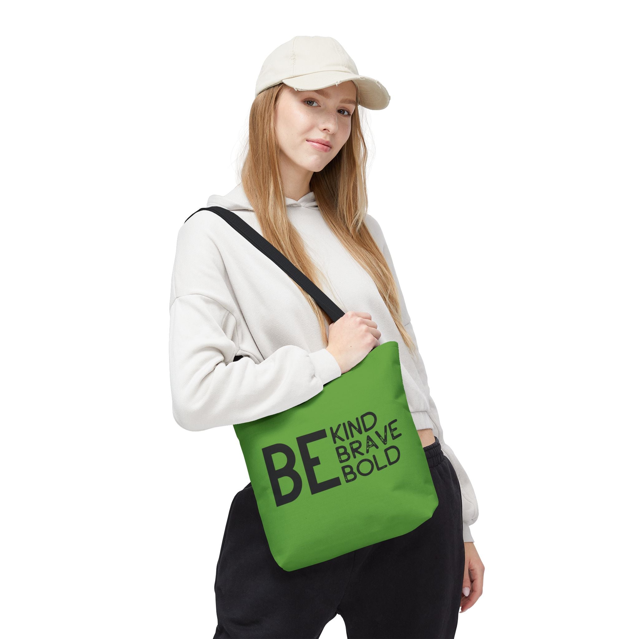 Inspirational Tote Bag - Be Kind Brave Bold - Eco-Friendly Carryall - Green
