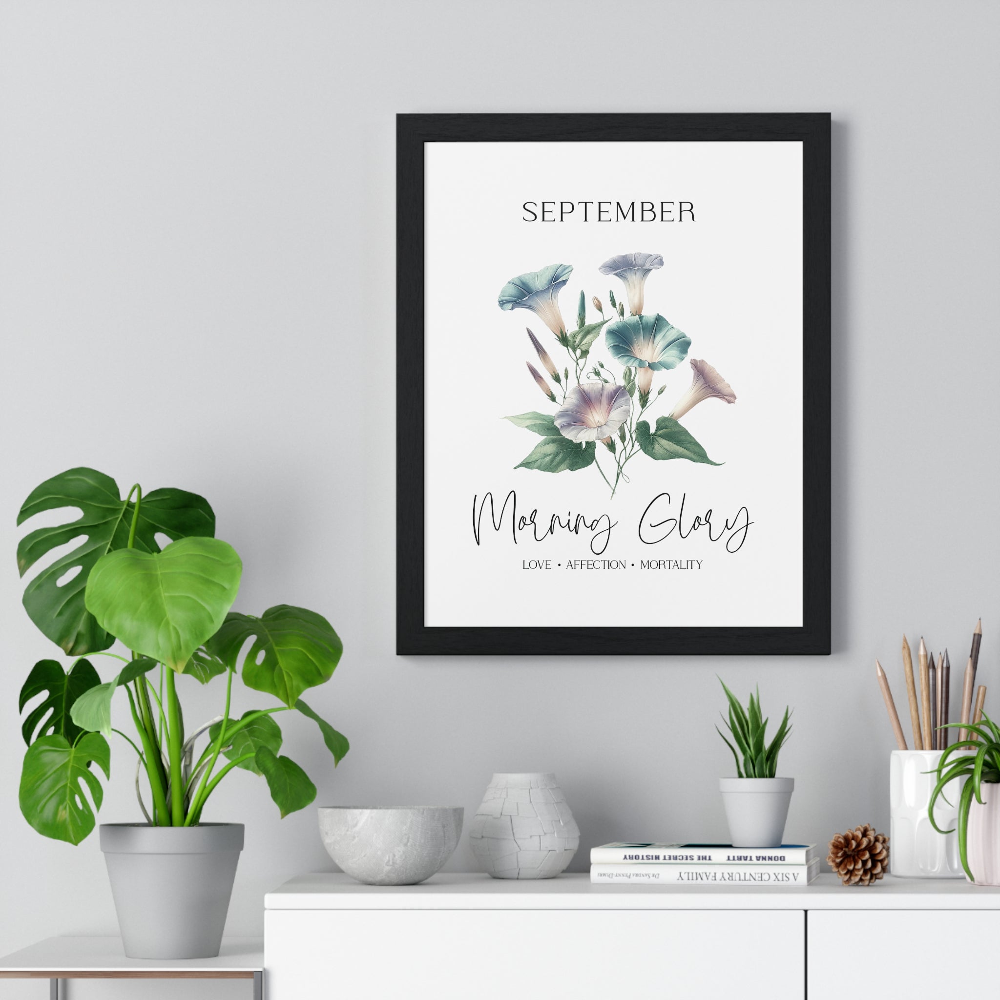 September Birth Flower Wall Art – Morning Glory | Love • Affection • Mortality | Wooden Framed Print