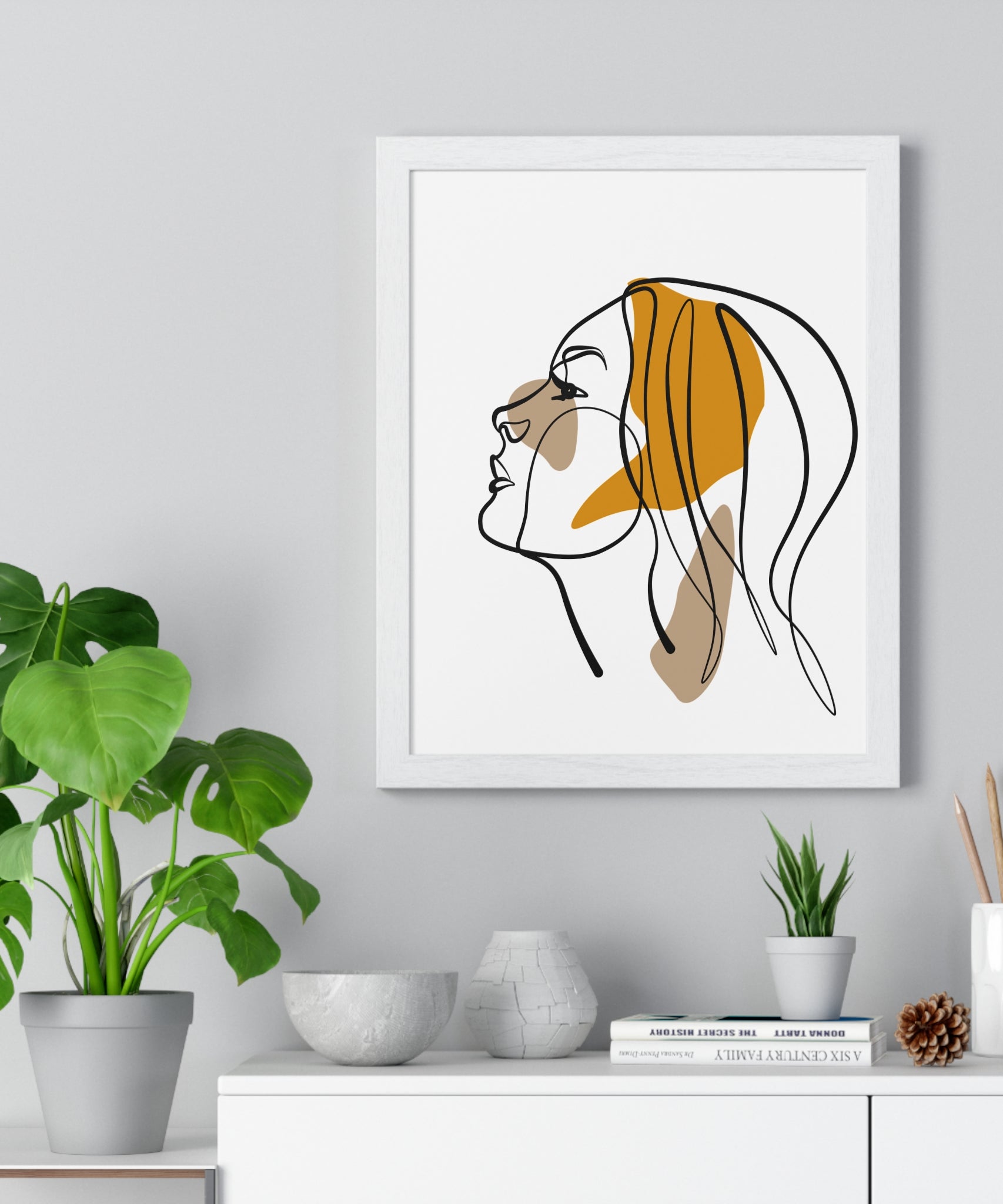 Abstract Woman Face Art – Framed Minimalist Print