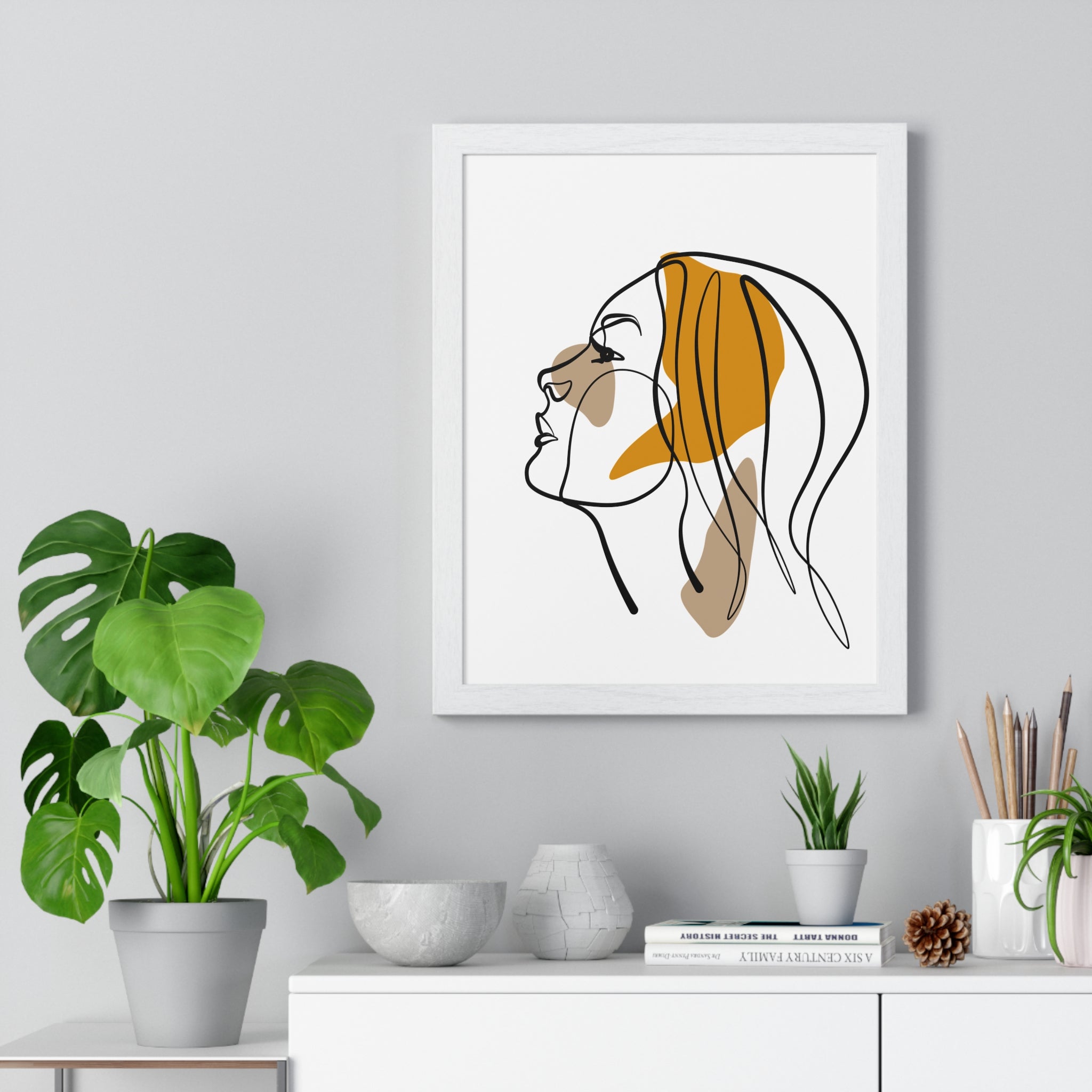 Abstract Woman Face Art – Framed Minimalist Print
