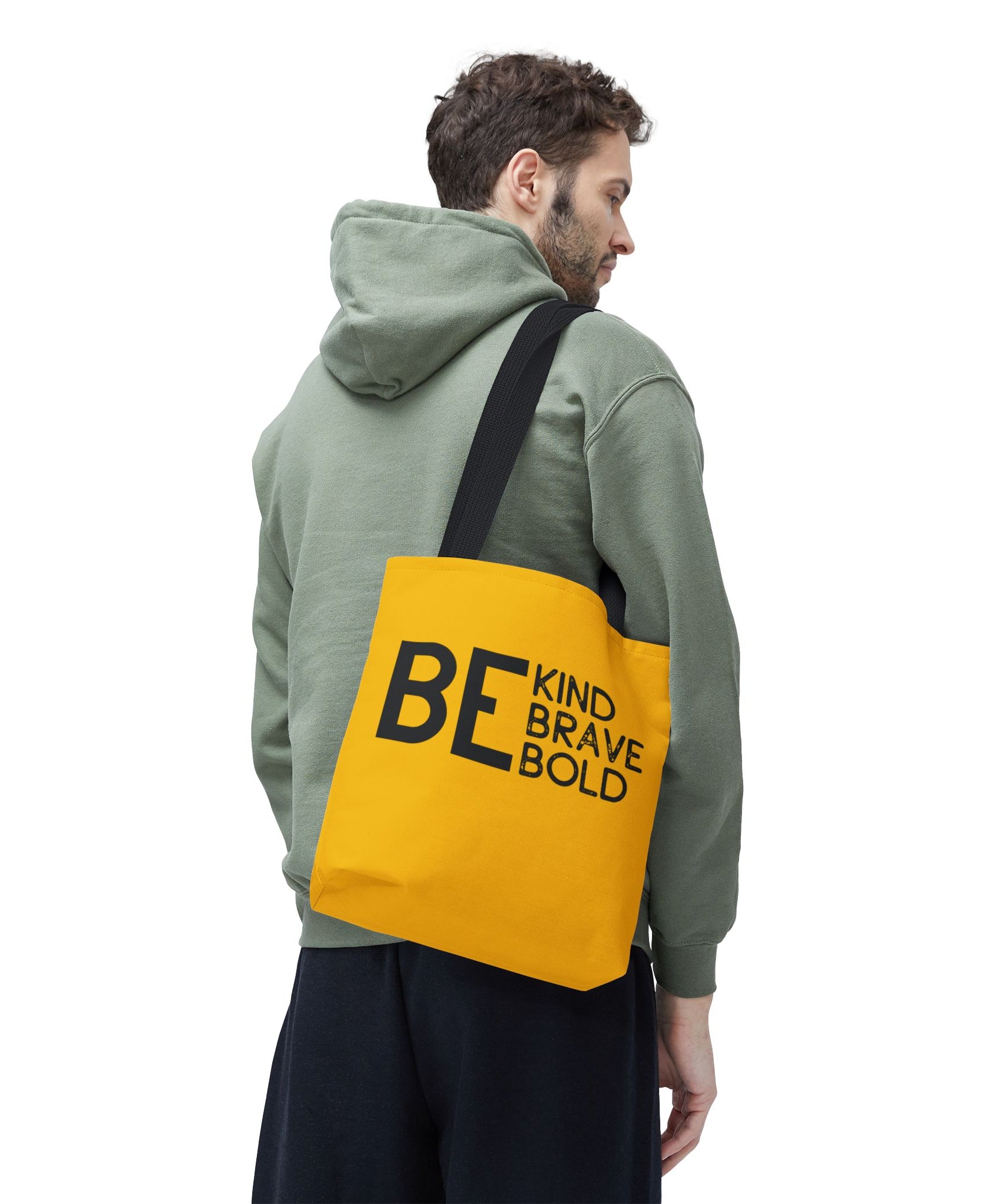 Inspirational Tote Bag - Be Kind Brave Bold - Eco-Friendly Carryall - Yellow