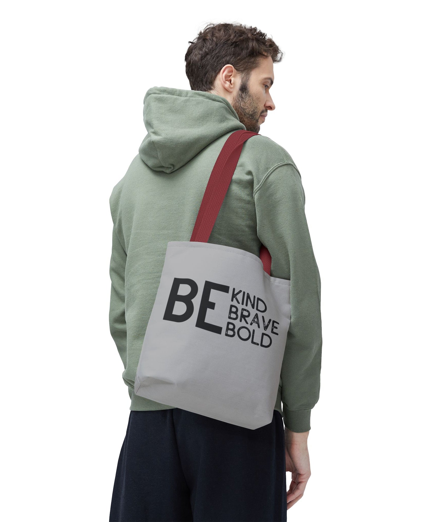 Inspirational Tote Bag - Be Kind Brave Bold - Eco-Friendly Carryall - Light Grey