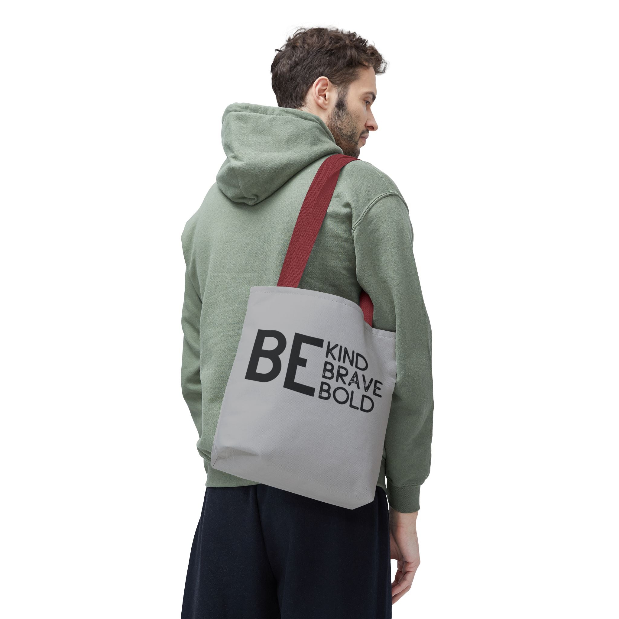 Inspirational Tote Bag - Be Kind Brave Bold - Eco-Friendly Carryall - Light Grey